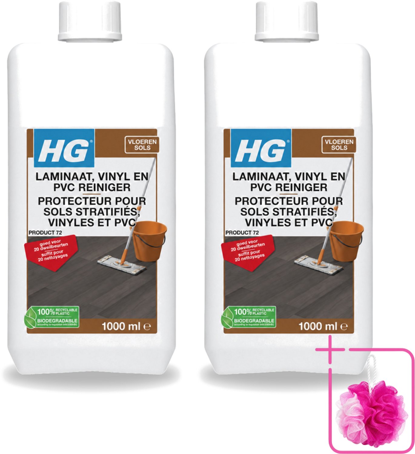 2 x HG - Laminaat, Vinyl & PVC Reiniger - Frisse Geur - Reinigt Streeploos - 20 Dweilbeurten - 1L - Bulkverpakking - Laminaatreiniger - Douchemop - Vloerreiniger