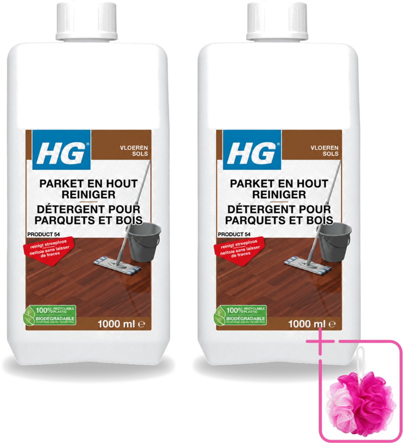 2 x HG - Parket- & Houtreiniger - Frisse Geur - Reinigt Streeploos - 1L - Bulkverpakking - Parket reinigen - Douchemop - Parket reiniger