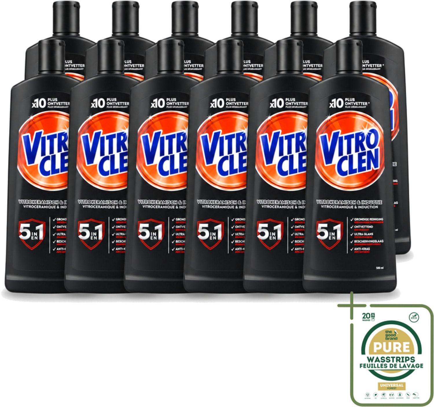12 x Vitroclen - Kookplaatreiniger - Keramisch & Inductie - 5 in 1 - 500 ml - Wasstrips - Keramische Kookplaat Reinigen - Inductiekookplaat Reinigen - Kookplaat Reiniger - Kookplaat Beschermen - Vlekken Verwijderen