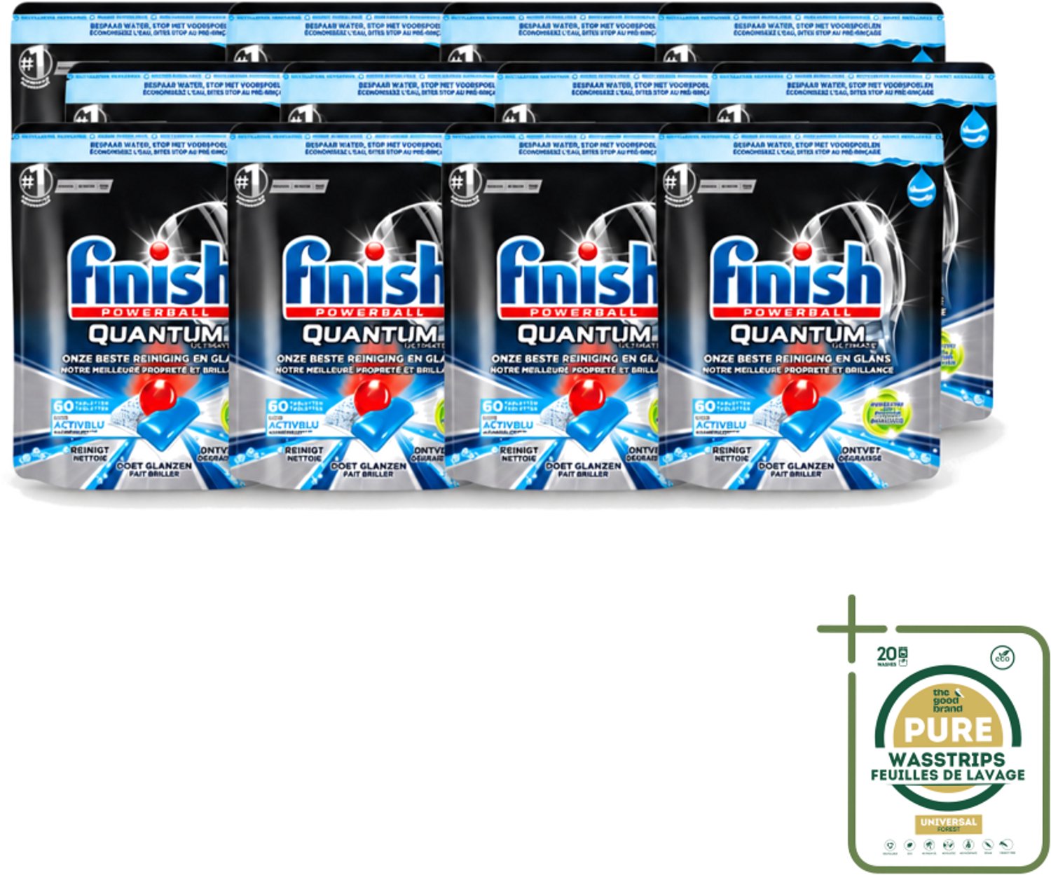 12 x Finish Powerball - Quantum Ultimate - Vaatwastabletten - Ontvetter - 60 Tabletten - Wasstrips - Vaatwasmiddel - Vaatwastablet - Ontvetter - Vaat Reinigen - Vaatwasser