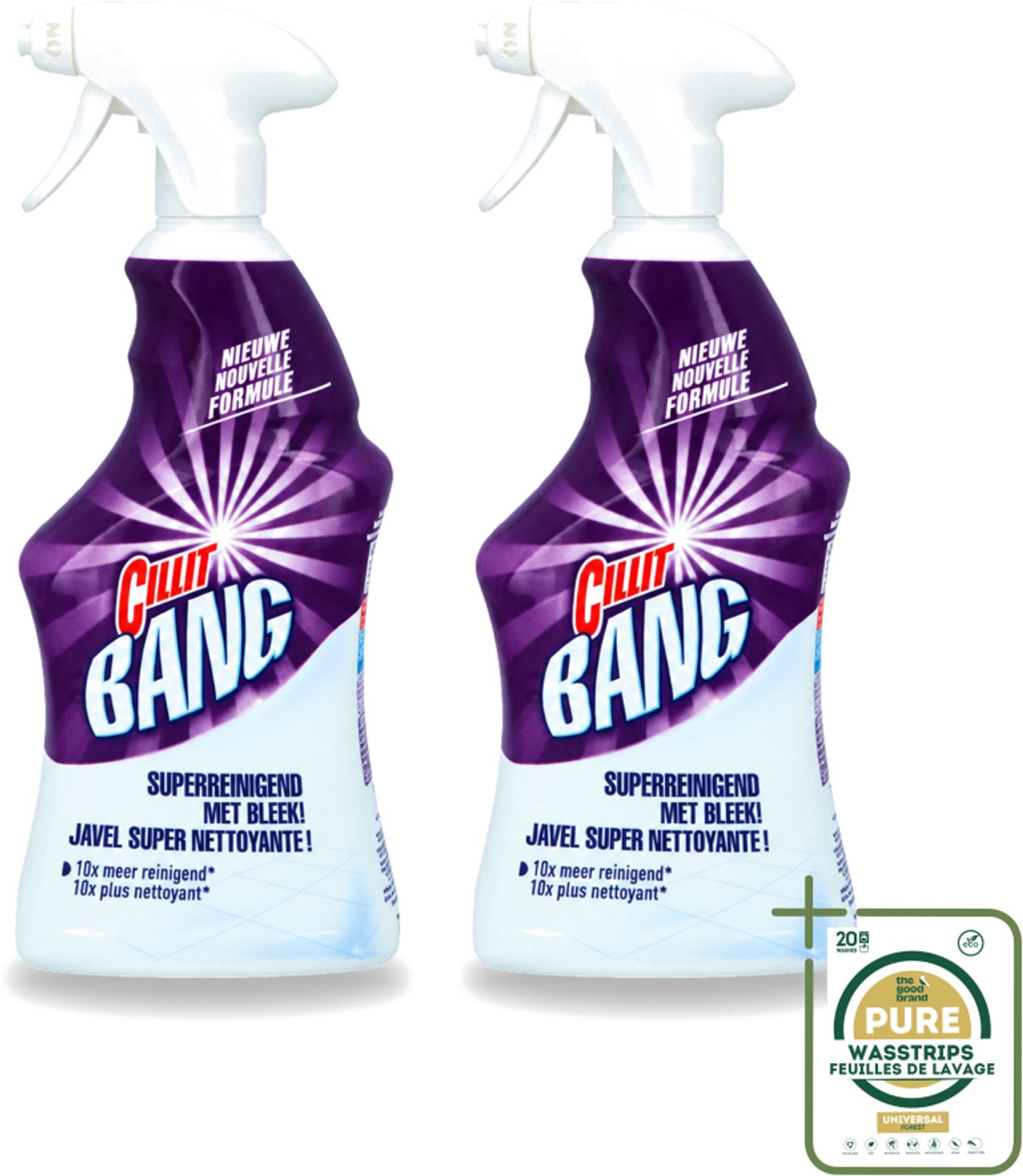 2 x Cillit Bang - Power Cleaner - Bleek & Hygiëne - Schoonmaakspray - Voor Vlekken en Aanslag - 750 ml - Wasstrips - Schoonmaak - Vuil Verwijderen - Vlekken Verwijderen - Bleek - Hygiëne