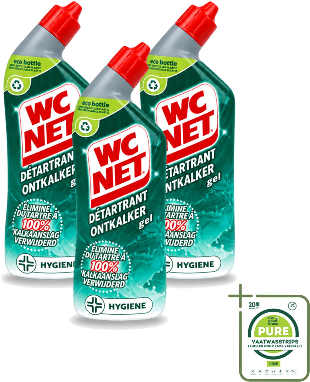 3 x WC Net - Toiletreiniger - Gel - Ontkalkt - Gerecycled Materiaal - 750 ml - Grootverpakking - Vaatwasstrips - WC Net Ontkalker - Toilet Reinigen - Kalk Verwijderen - Toilet Reinigingsgel - Toilet Ontkalken