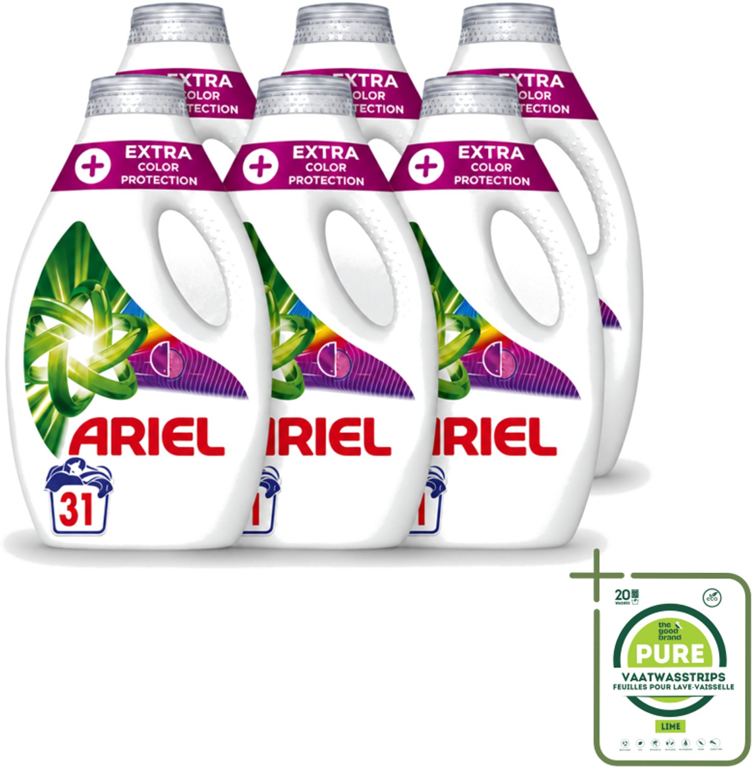 6 x Ariel Original - Extra Kleurbescherming - Vloeibaar Wasmiddel - Gekleurde Was - 31 Wasbeurten - Grootverpakking - Vaatwasstrips - Kleurbescherming - Wasmiddel - Gekleurde Was - Koud Wassen - Vezelverjonging