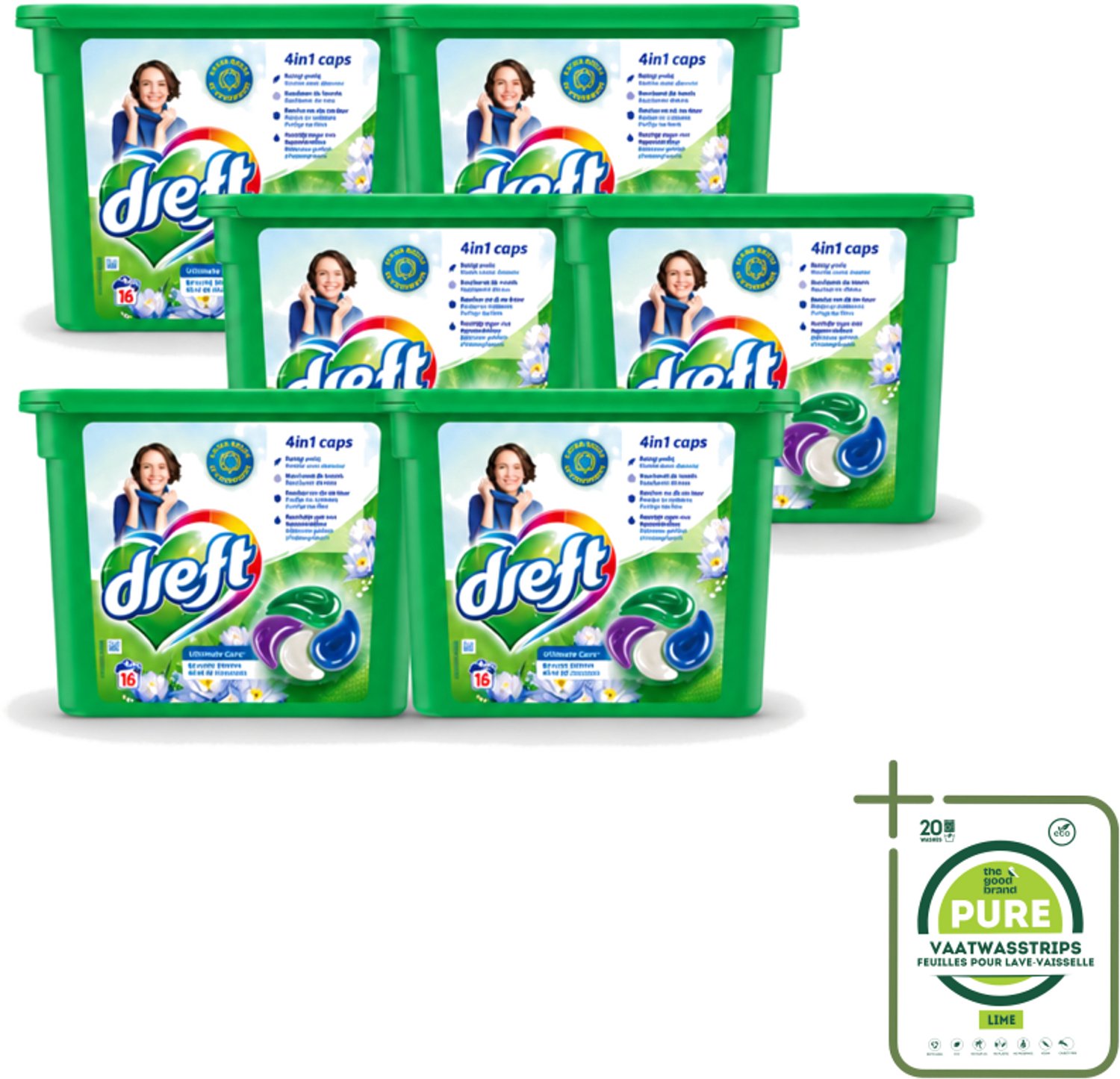 6 x Dreft - Wasmiddelcapsules 4in1 - Gekleurde Was - Blauwe Droom - 16 Wasbeurten - Grootverpakking - Vaatwasstrips - Wasmiddelcapsules - Blauwe Droom - Kleurbescherming - Frisheid - Wasgoed Reinigen