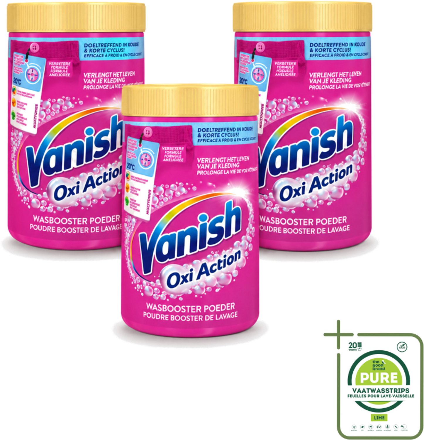 3 x Vanish Oxi Action - Vlekkenverwijderaar - Wasbooster - Gekleurde Was - 1.5 Kg - Grootverpakking - Vaatwasstrips - Vlekkenverwijderaar - Wasbooster - Gekleurde Was - Kleuroverdracht - Geurneutraliseren