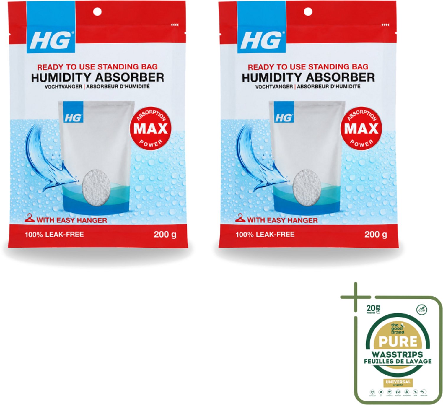 2 x HG - Vochtvanger - 200 g - Wasstrips - Vochtvanger - Vocht Absorberen - Vocht Beheersen - Vocht In Kleine Ruimtes - Vocht Opvang