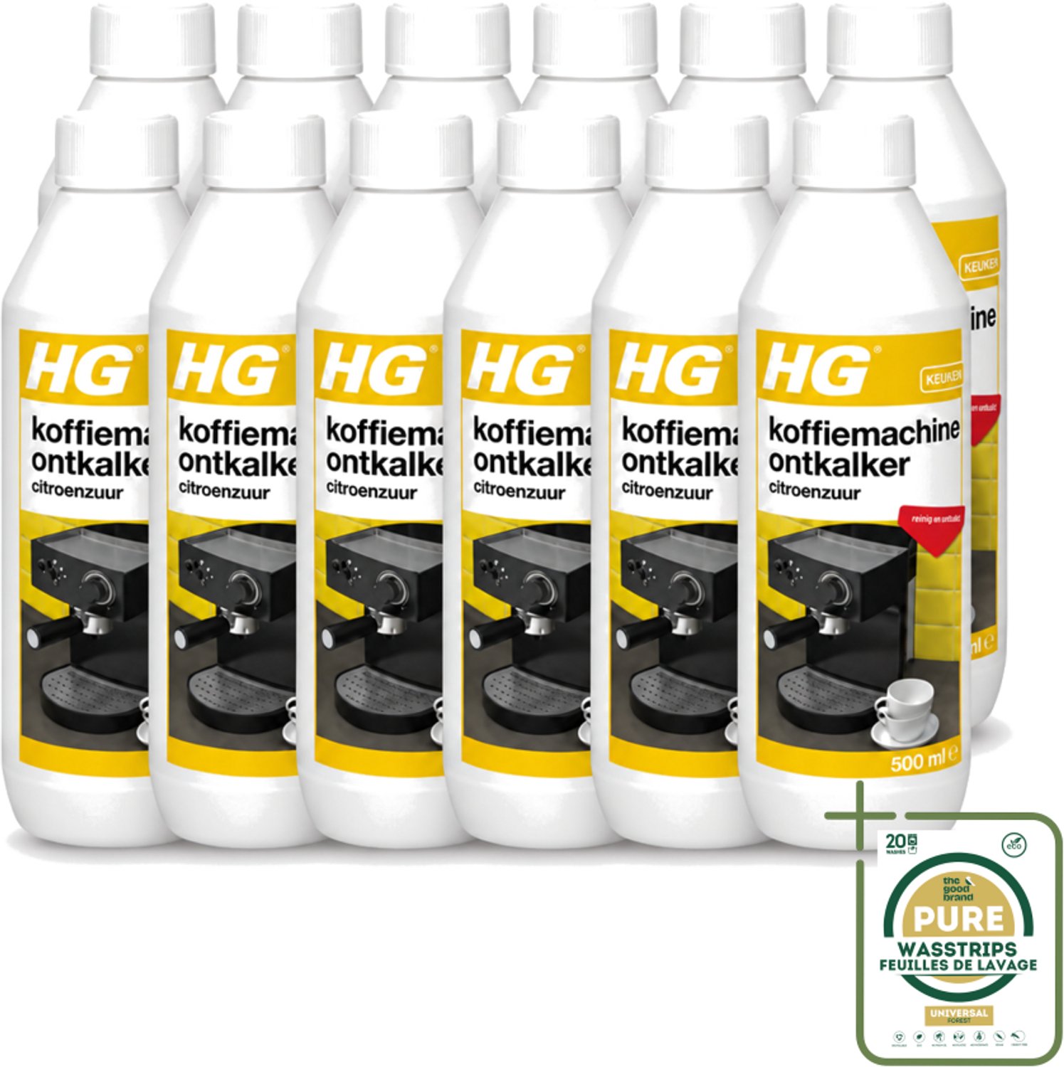 12 x HG - Koffiemachine Ontkalker - Op Basis Van Citroenzuur - Ideaal voor Senseo- & espressomachine - 500 ml - Wasstrips - Koffiemachine Ontkalker - Citroenzuur - Espresso Machine Ontkalker - Padkoffiemachine Ontkalker - Kalkverwijdering