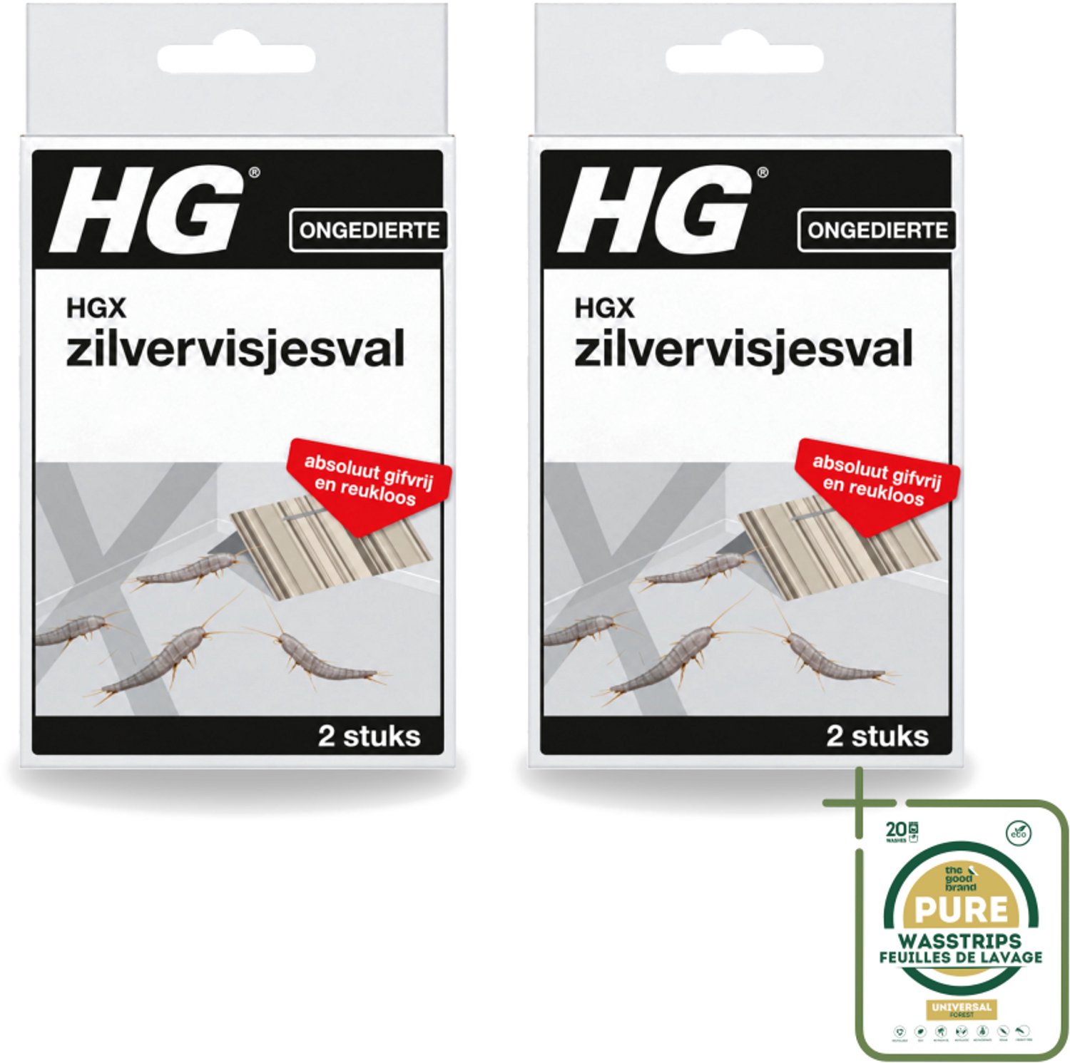 2 x HG X - Ongedierte - Zilvervliesjesval - Gifvrij & Reukloos - 2 Vallen - Wasstrips - Zilvervisjesval - Ongedierte Bestrijding - Gifvrije Val - Reukloze Val - Zilvervisjes Bestrijding