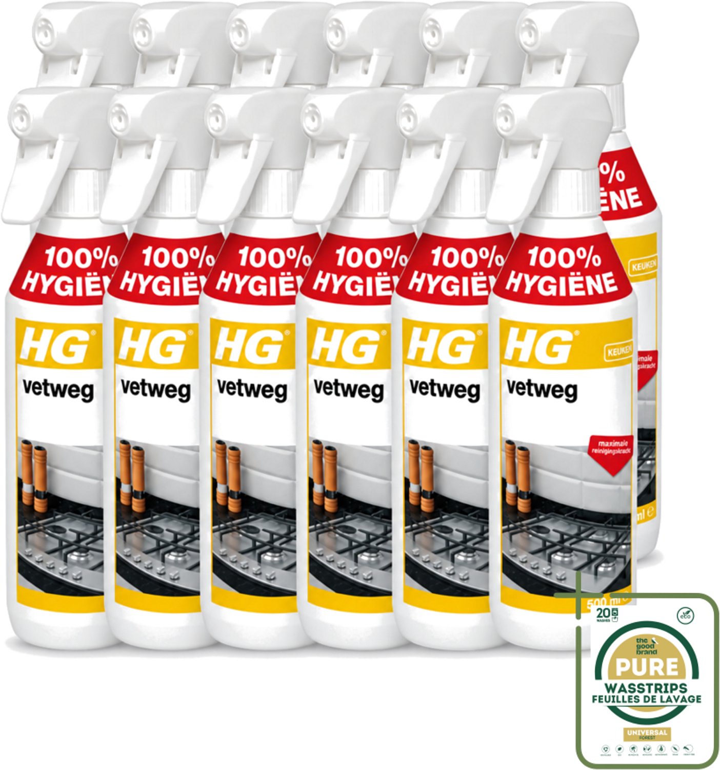 12 x HG - Vetweg - Maximale Reinigingskracht - 500 ml - Keukenreiniger - Vetvrij Maken - Vet Verwijderen - Vet Weg - Reinigen
