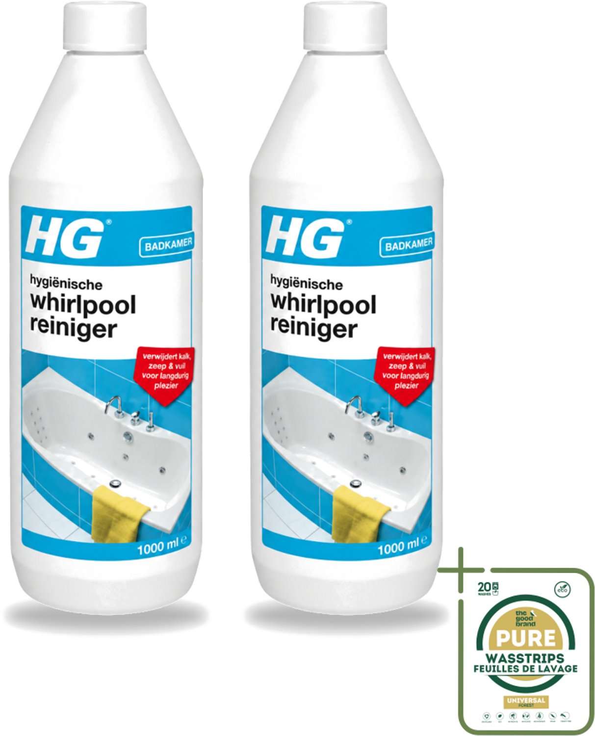 2 x HG - Badkamer - Hygiënische Whirlpoolreiniger - Verwijdert Kalk, Zeep & Vuil - 1L - Wasstrips - Whirlpool Reinigen - Kalk Verwijderen - Zeep Verwijderen - Hygiëne Whirlpool - Whirlpool Schoonmaken