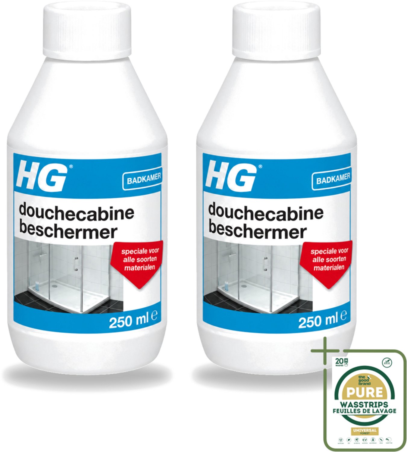 2 x HG - Badkamer - Douchecabine Beschermer - Voor Elk Materiaal - 250 ml - Wasstrips - Douchecabine Beschermer - Kalkaanslag Bestrijden - Vuilafstotend - Waterafstotend - Badkamer Schoonmaken