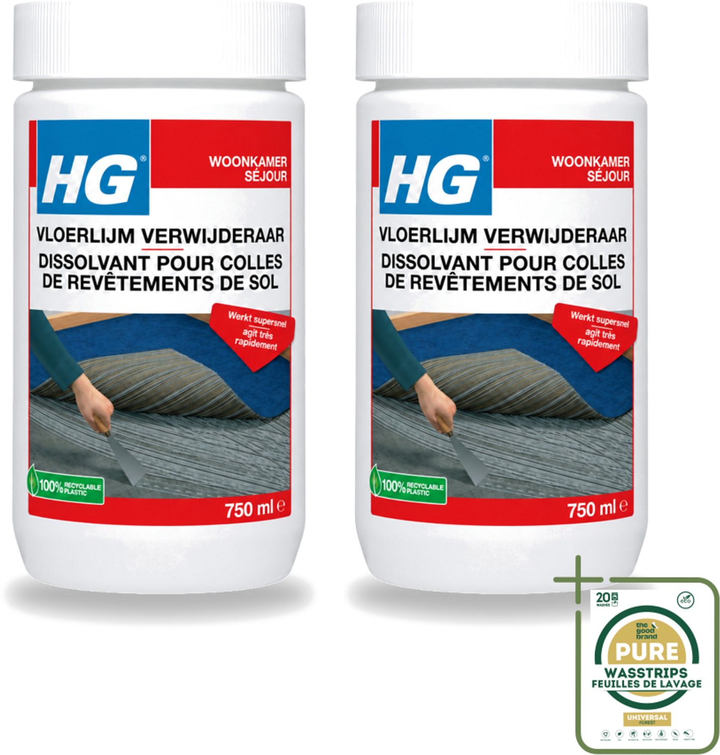2 x HG - Vloerlijmverwijderaar - 750 ml - Wasstrips - Lijmverwijderaar - Vloerlijm - Wandlijm - Lijmresten - Lijm Verwijderen
