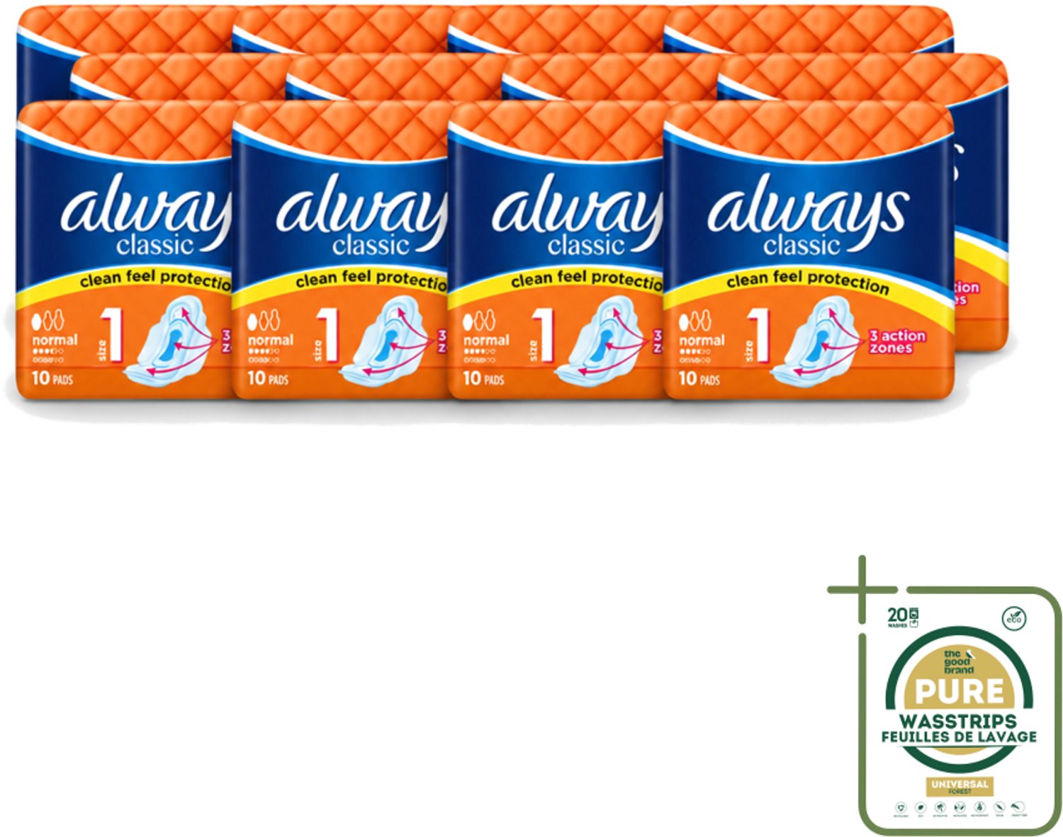12 x Always Classic - Maandverband - Normaal met Vleugels - 10 Maandverbandjes - Maandverband - Menstruatie - Bescherming - Vleugels - Normale Menstruatie