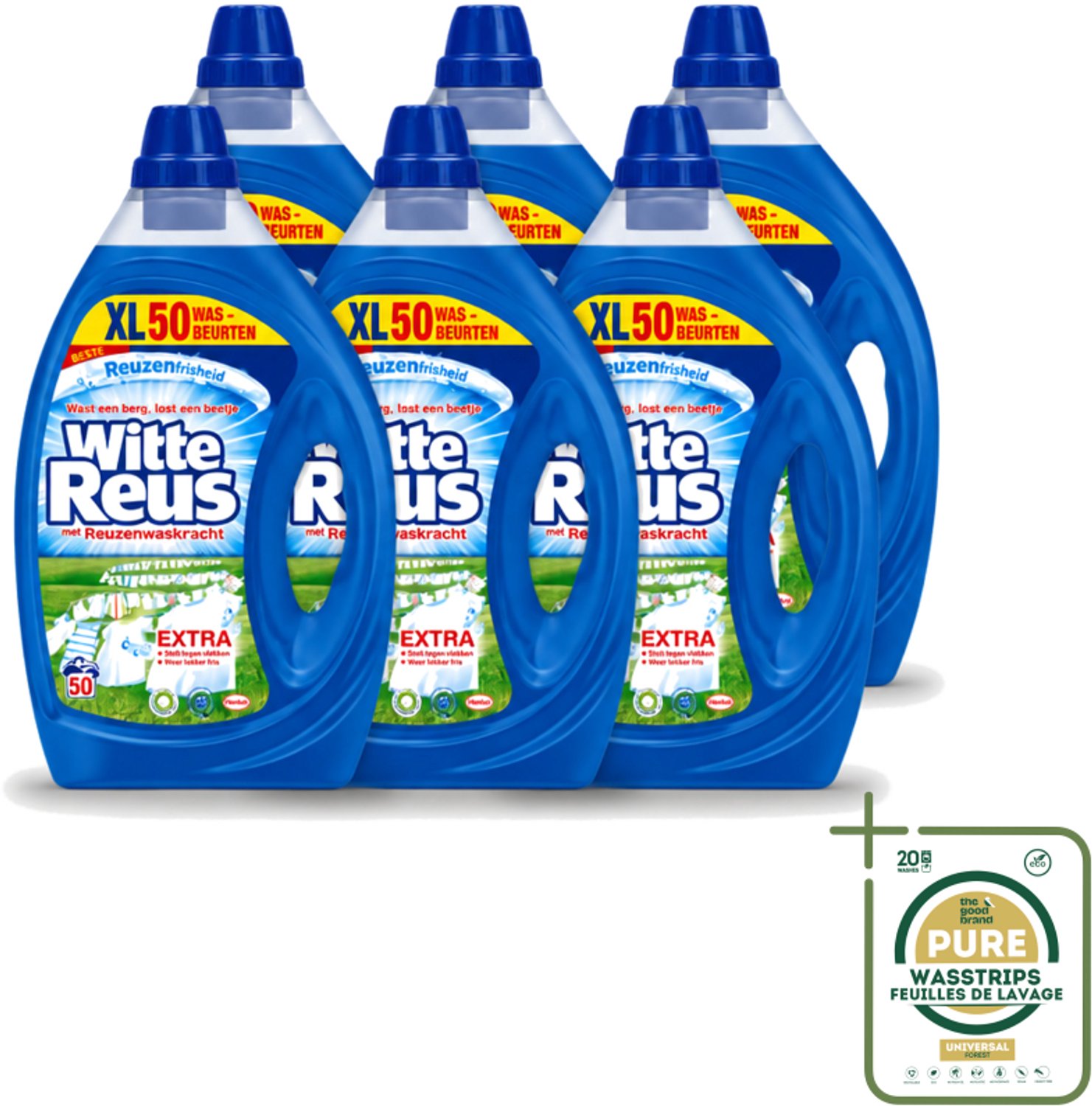 6 x Witte Reus - Vloeibaar Wasmiddel - 50 Wasbeurten - Wasstrips - Wasmiddel - Vloeibaar Wasmiddel - Wasbeurten - Schoonmaak - Reiniging