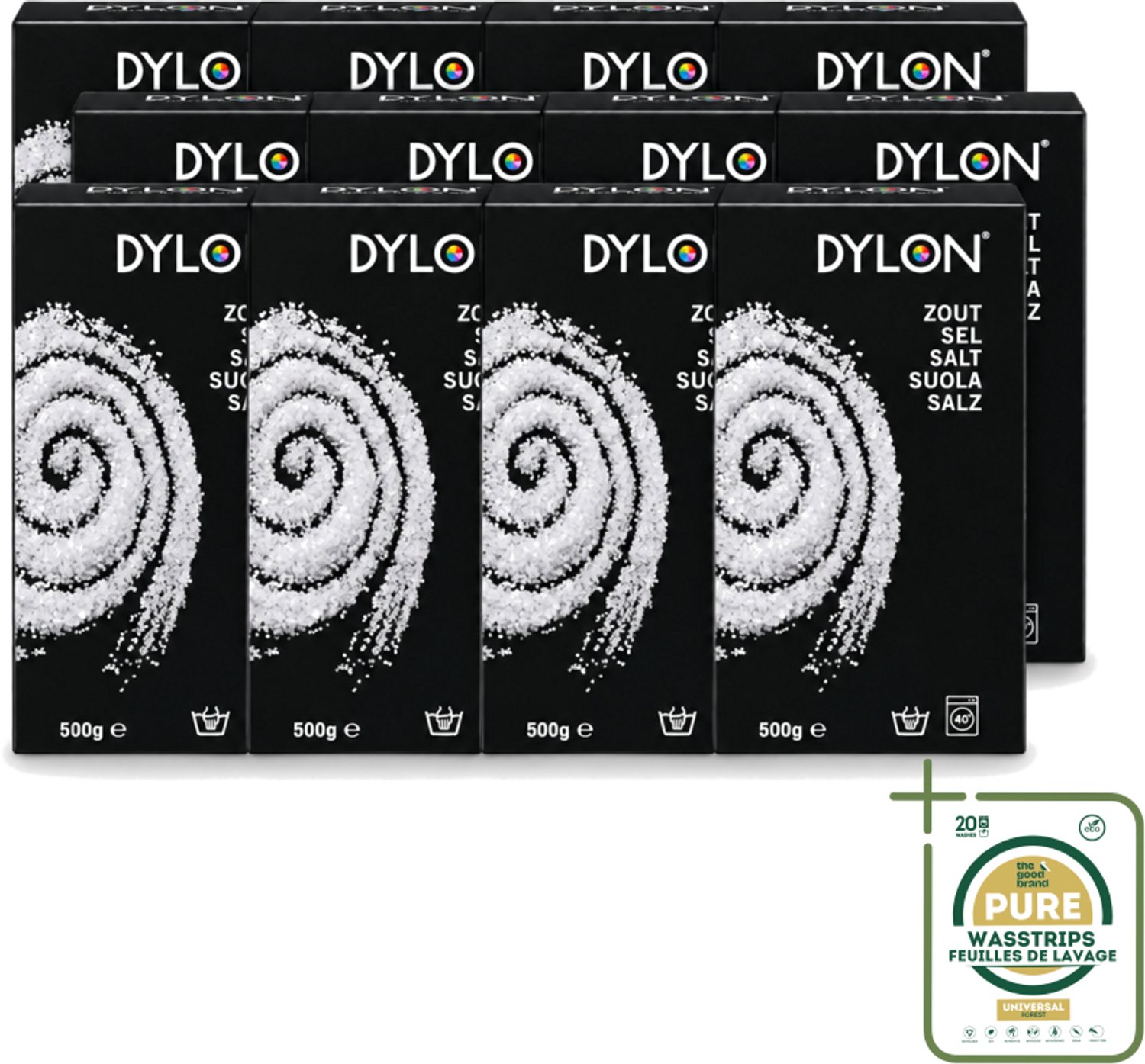 12 x Dylon - Zout - Voor Handwas Textielverf - Optimale Kleurresultaten - 500g - Wasstrips - Textielverf - Handwas - Zout - Kleurverf - Kleurresultaat