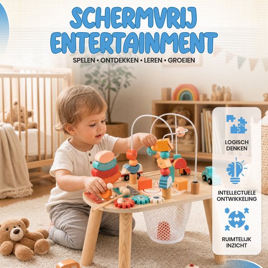 Activiteiten Tafel – Montessori Speelgoed – Speeltafel – Educatief Speelgoed – Alles-in-Één Houten Activiteitentafel – Pastel Kleuren – Speelgoed 1 Jaar – Speelgoed 2 Jaar – Speelgoed 3 Jaar** — afbeelding 3