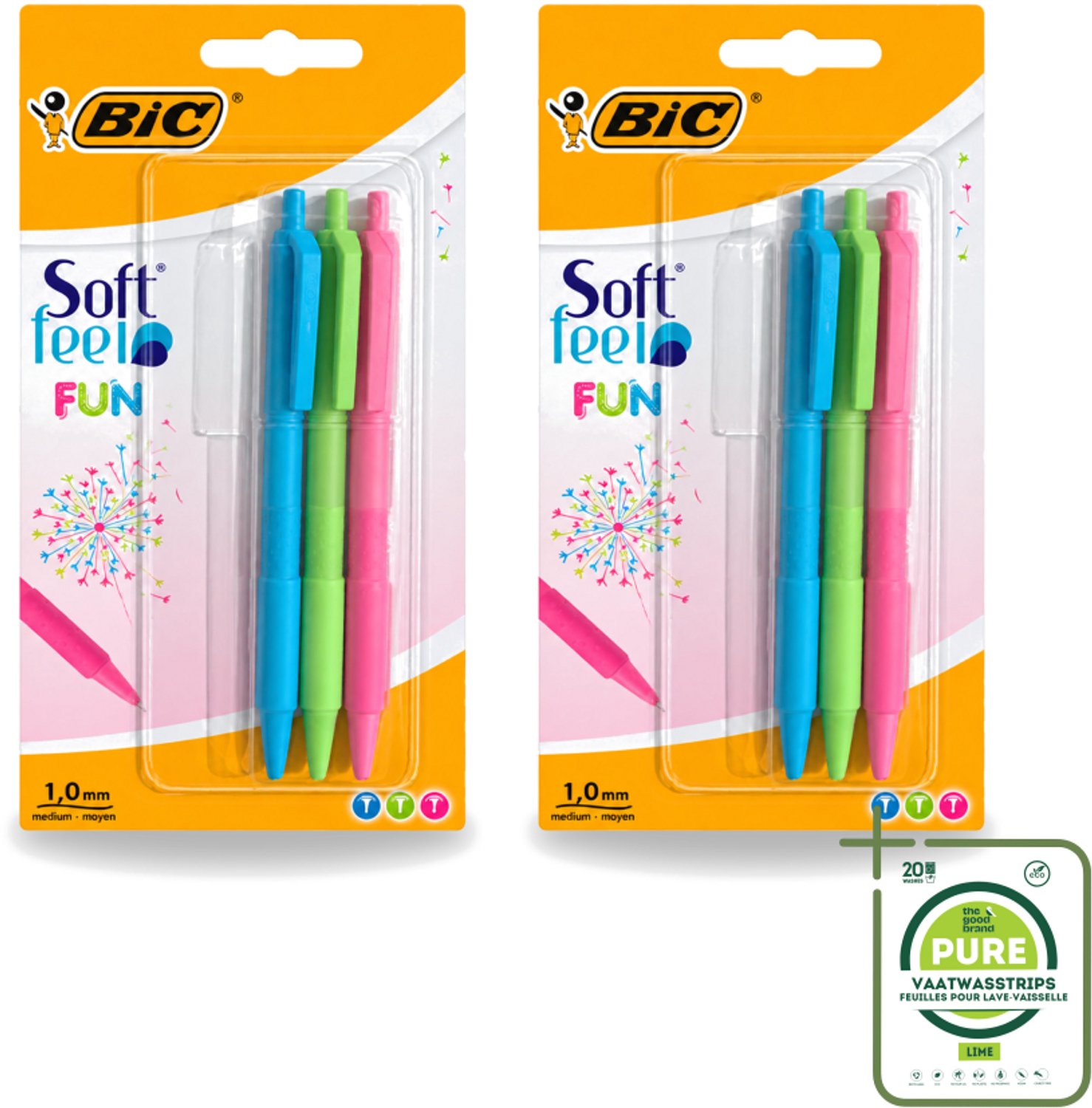 2 x BIC - Balpennen - Lichtgroen, Lichtblauw & Roze - Intrekbaar - 3 Balpennen - Grootverpakking - Vaatwasstrips - Balpen - Intrekbare Balpen - Schrijfpen - Schrijfervaring - Schrijfpen Voor School