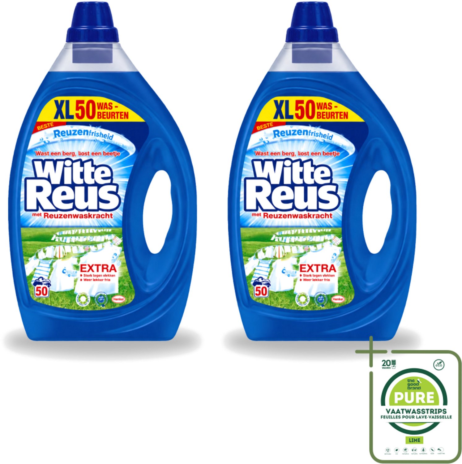 2 x Witte Reus - Vloeibaar Wasmiddel - 50 Wasbeurten - Grootverpakking - Vaatwasstrips - Wasmiddel - Vloeibaar Wasmiddel - Wasbeurten - Schoonmaak - Reiniging