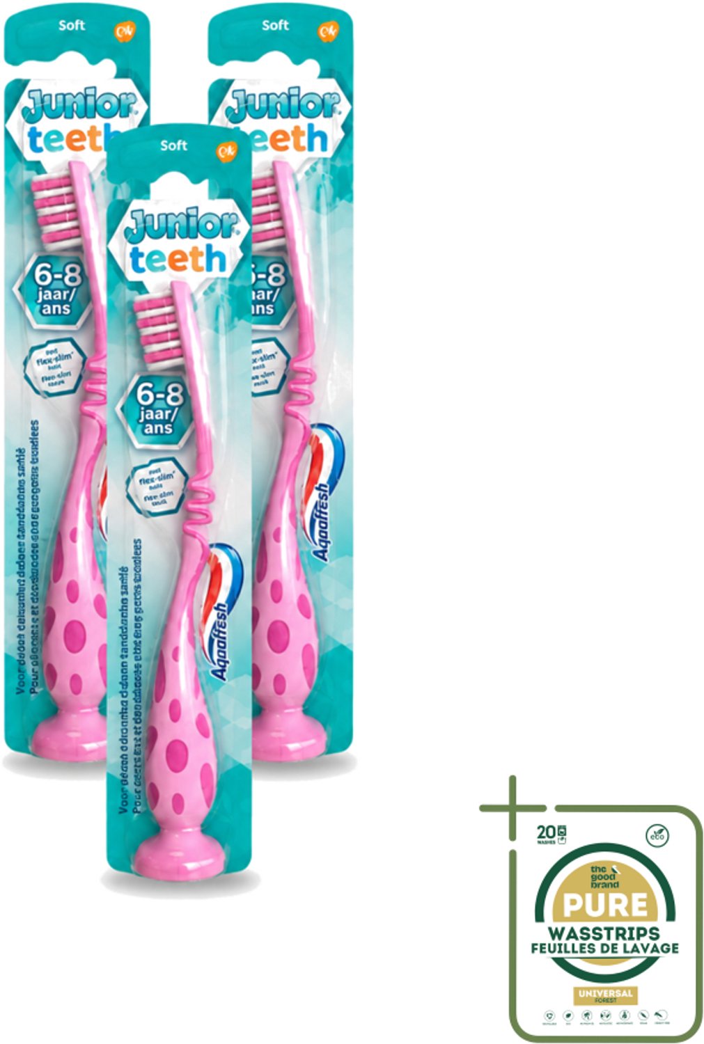 3 x Aquafresh - Junior Teeth Tandenborstel - 6-8 Jaar - Cool Ontwerp - 1 Stuk - Tandenborstel Voor Kinderen - Tandenpoetsen Voor Kinderen - Kindertandenborstel - Tandenborstel 6-8 Jaar - Tandenpoetsen Voor Jonge Kinderen