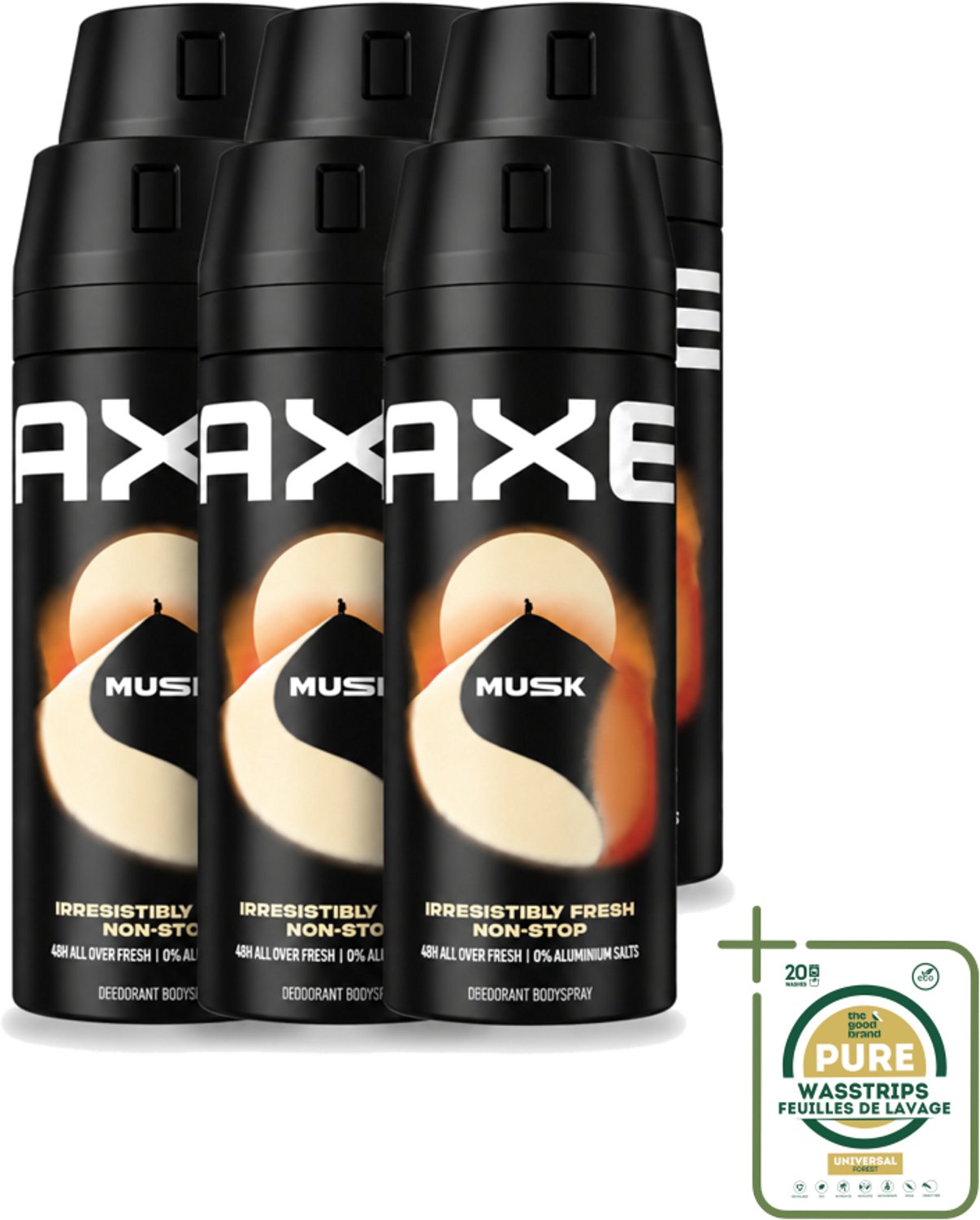 6 x Axe - Deodorant Bodyspray - 48hrs Fresh - Musk - Patchouli & Fougere - 150 ml - Wasstrips - 48 Uur Geurbescherming - Deodorant Sprayer - Zinktechnologie - Geur Van Musk - Geur Van Patchouli
