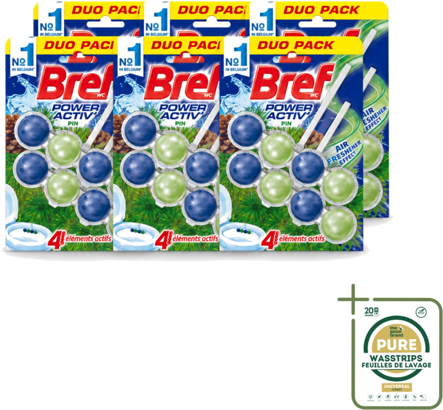 6 x Bref WC - Power Activ+ - Toiletblok - Den - 2 Blokken - Wasstrips - Toilet Reinigen - Wc Blok - Kalk Bestrijden - Frisse Geur - Toilet Hygiëne
