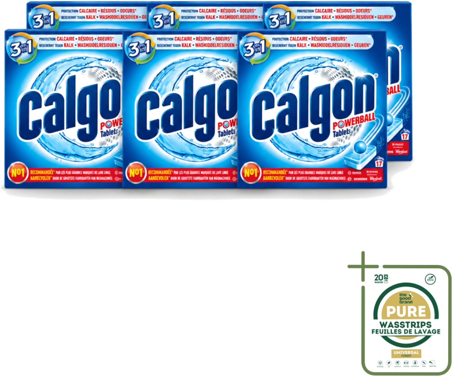 6 x Calgon - Ontkalkingsmiddel - Tegen Kalk, Wasmiddelresiduen & Geuren - 17 Tabletten - Wasstrips - Ontkalken Wasmachine - Kalkvoorkomen - Wasmiddelresiduen - Geuren Bestrijden - Wasmachine Onderhoud