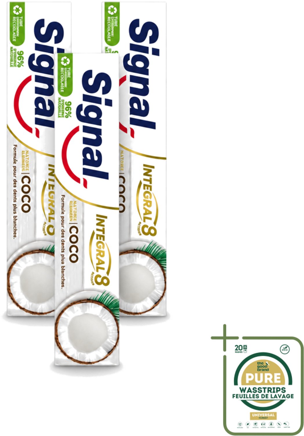 3 x Signal - Integral & Actions - Tandpasta - Natuurlijke Elementen - Kokos - Voor Witte Tanden - 75 ml - Wasstrips - Tandpasta - Natuurlijke Tandpasta - Kokos Tandpasta - Witte Tanden - Tandbescherming