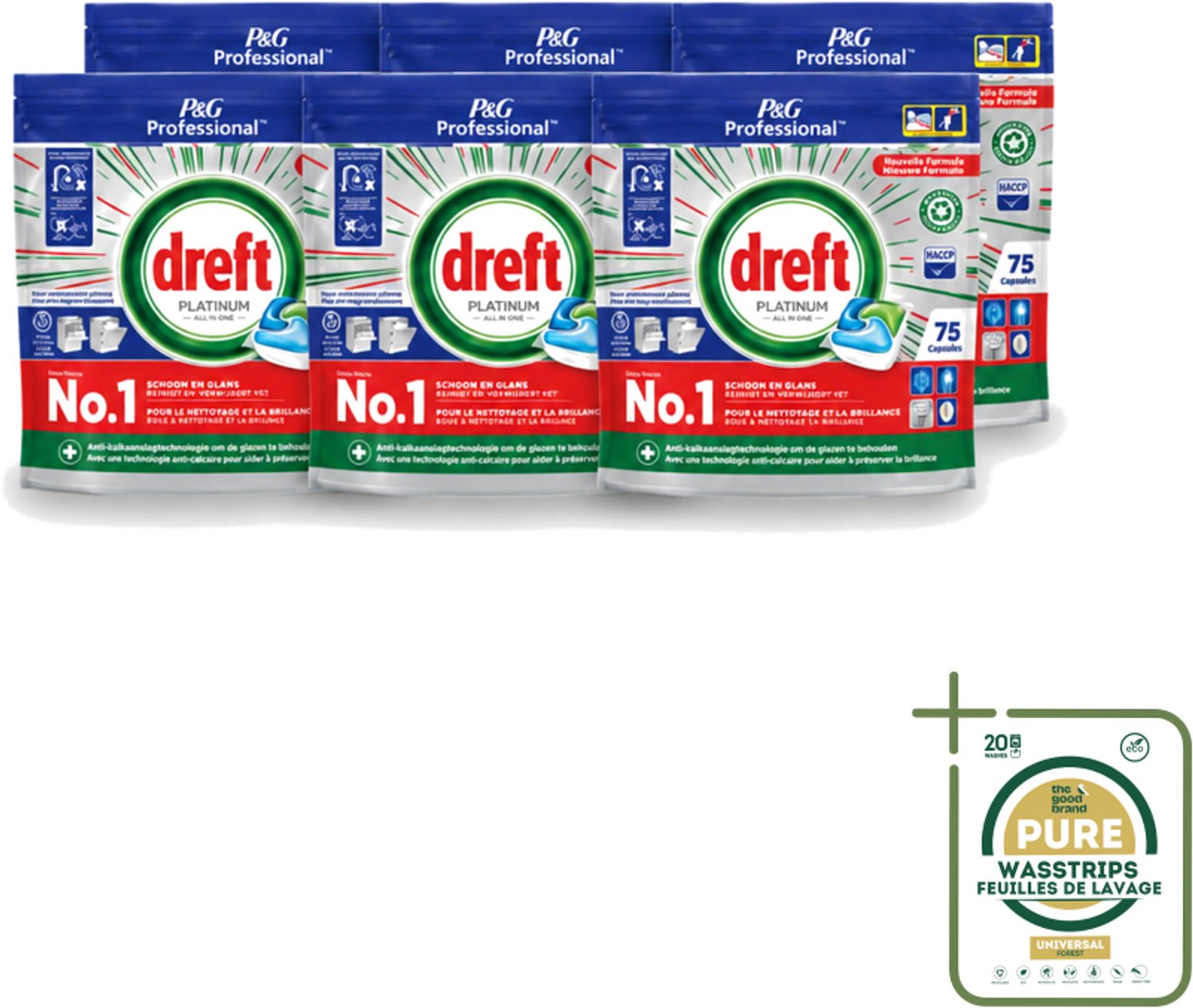 6 x Dreft Professional - Platinum - All In One - Vaatwascapsules - 75 Afwasbeurten - Vaatwassen - Vaatwasser Reinigen - Vaatwassen Capsules - Vaatwassen Kracht - Vaatwassen Glans