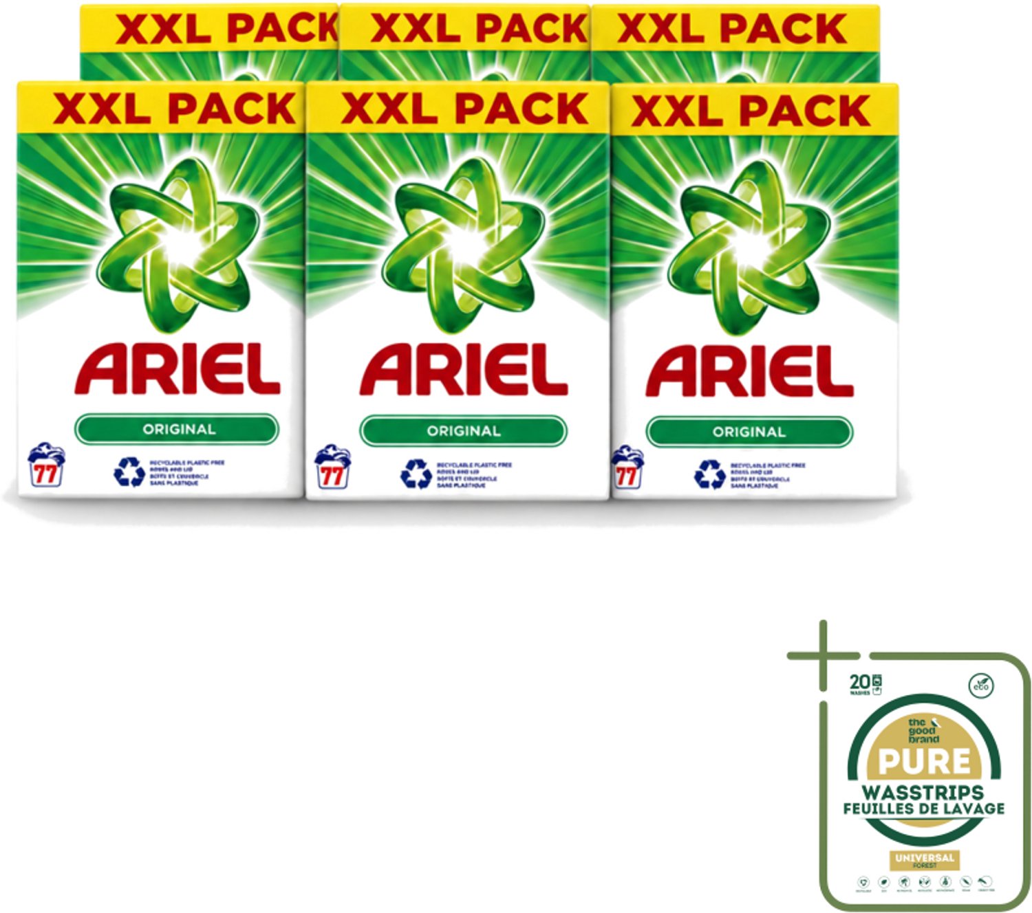6 x Ariel Original XXL - Waspoeder - Witte en Lichtgekleurde Was - 77 Wasbeurten - Wasstrips - Waspoeder - Wasmiddel - Vlekverwijdering - Witte Kleding - Lichtgekleurde Kleding