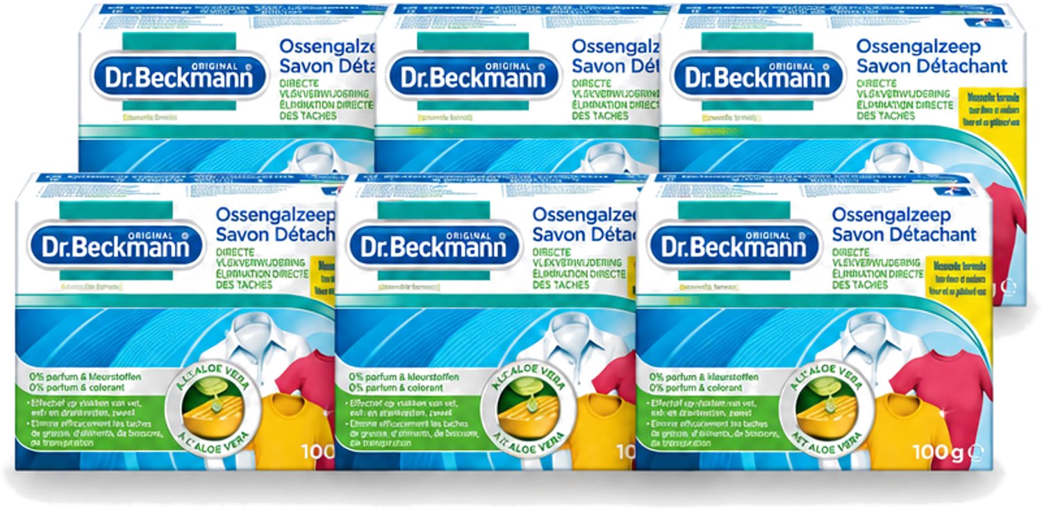 6 x Dr.Beckmann - Vlekkenverwijderaar - Ossengalzeep Met Aloë Vera - Witte en Gekleurde Was - 100g - Voordeelverpakking - 6 stuks