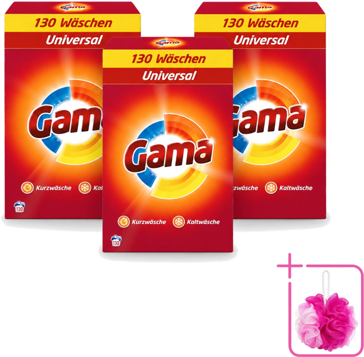 3 x Gama - 3-in-1 Waspoeder - Universal - Voor Alle Kleuren - 130 Wasbeurten - Bulkverpakking - Waspoeder - Douchemop - Wasbeurten