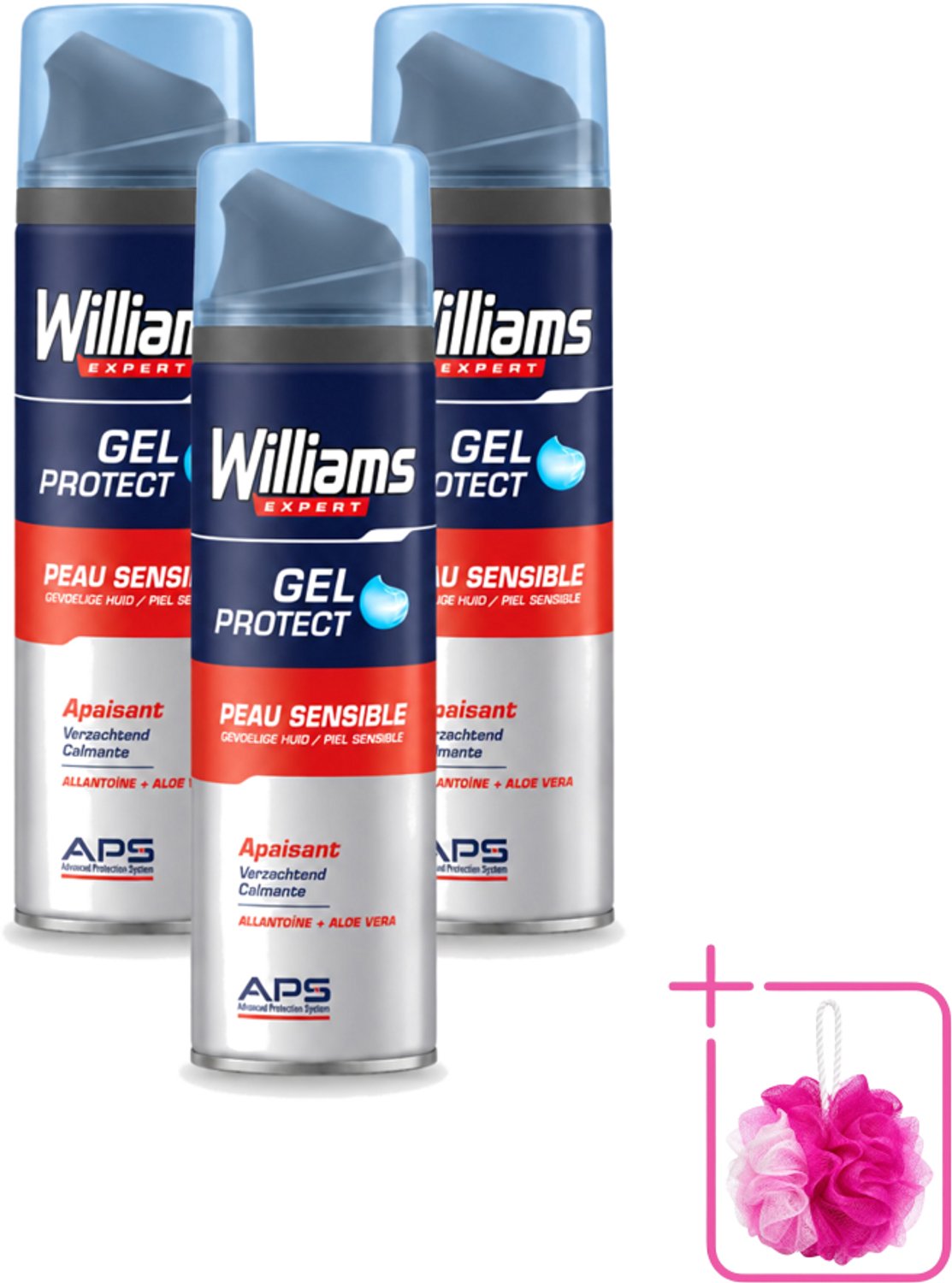 3 x Williams - Expert - Scheergel - Gevoelige Huid- 200 ml - Bulkverpakking - Scheergel voor gevoelige huid - Douchemop - Gevoelige huid scheerproducten