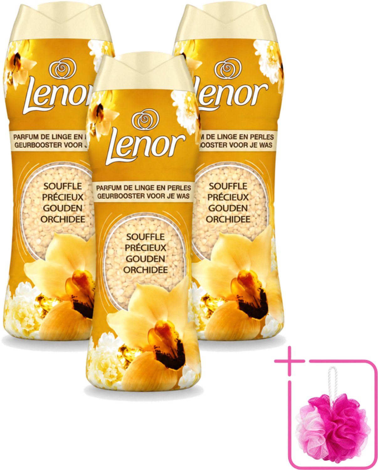3 x Lenor - Geurbooster - Gouden Orchidee - 22 Wasbeurten - Bulkverpakking - Geurbooster was - Douchemop - Geur in was