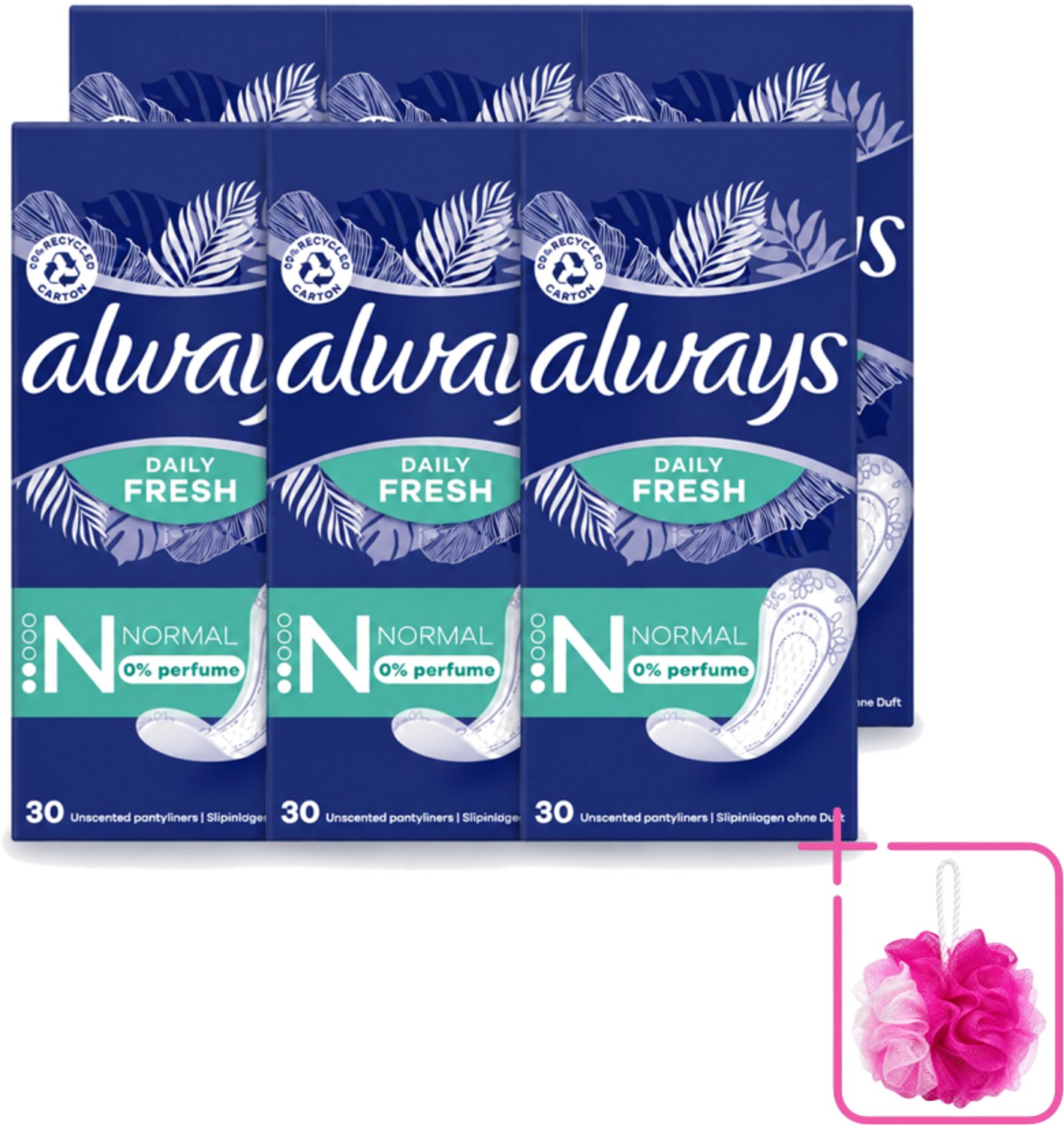 6 x Always Daily Fresh - Inlegkruisjes - Normaal - Ongeparfumeerd - 30 Inlegkruisjes - Bulkverpakking - Inlegkruisjes - Geurneutralisatie