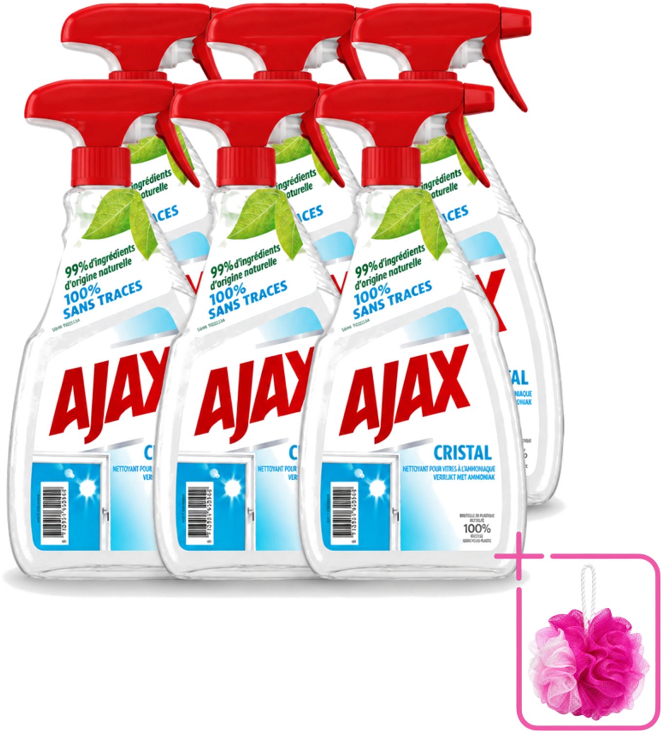 6 x Ajax - Ruitenreiniger - Cristal - Spray Met Ammoniak - 750 ml - Bulkverpakking - Ruitenreiniger - Douchemop - Ammoniak