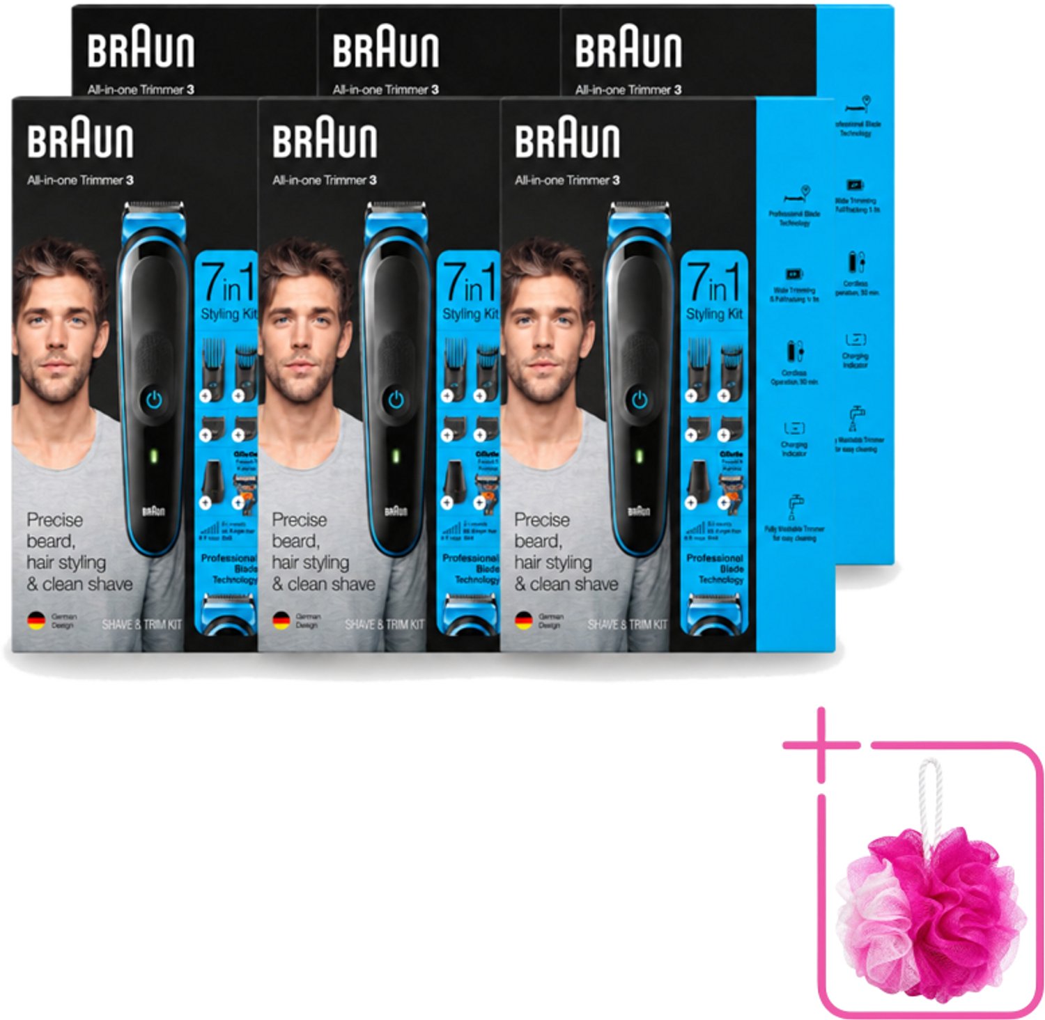 6 x Braun - Trimset - 7-in-1 - 1 Trim Apparaat - 6 Opzetstukken - Bulkverpakking - Baard trimmer - Gezichtshaar trimmer