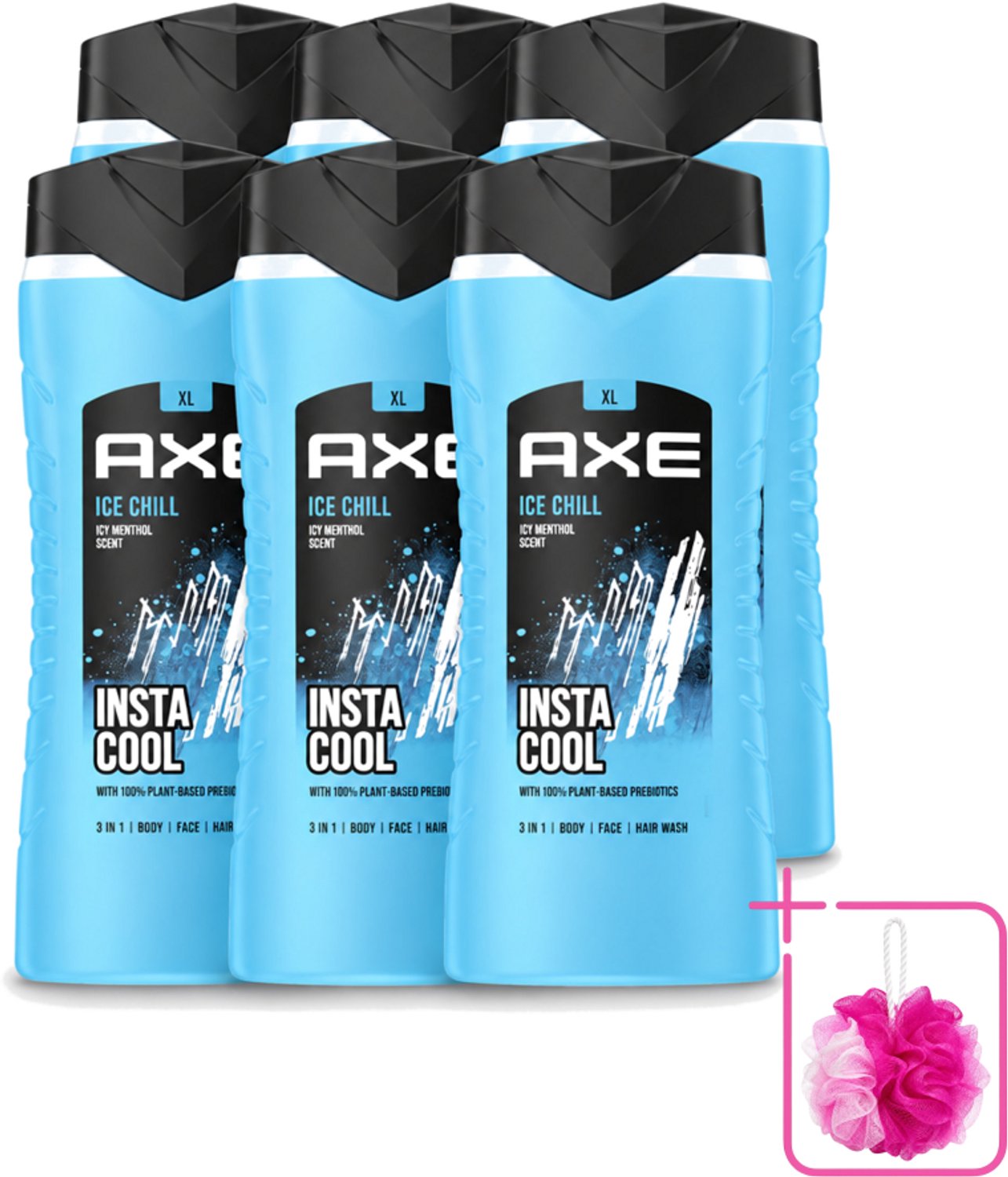 6 x Axe XL - 3-in-1 Douchegel - Ice Chill - Icy Menthol - Insta Cool - 400 ml - Bulkverpakking - Douchegel - Douchemop - Frisheid