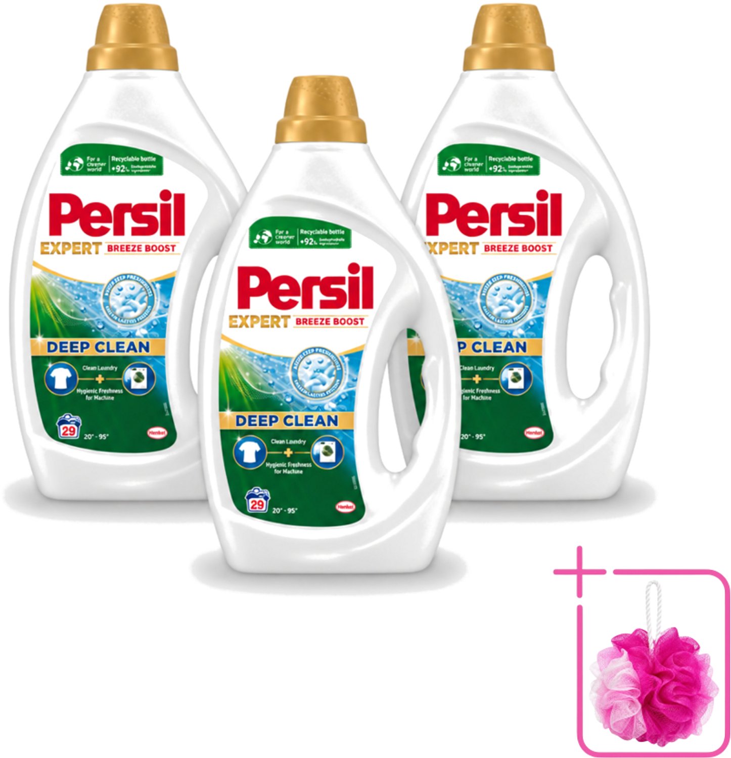 3 x Persil Expert - Vloeibaar Wasmiddel - Witte en Gekleurde Was - Breeze Boost - 29 Wasbeurten - Bulkverpakking - Persil Expert Breeze Boost - Douchemop - Vloeibaar wasmiddel
