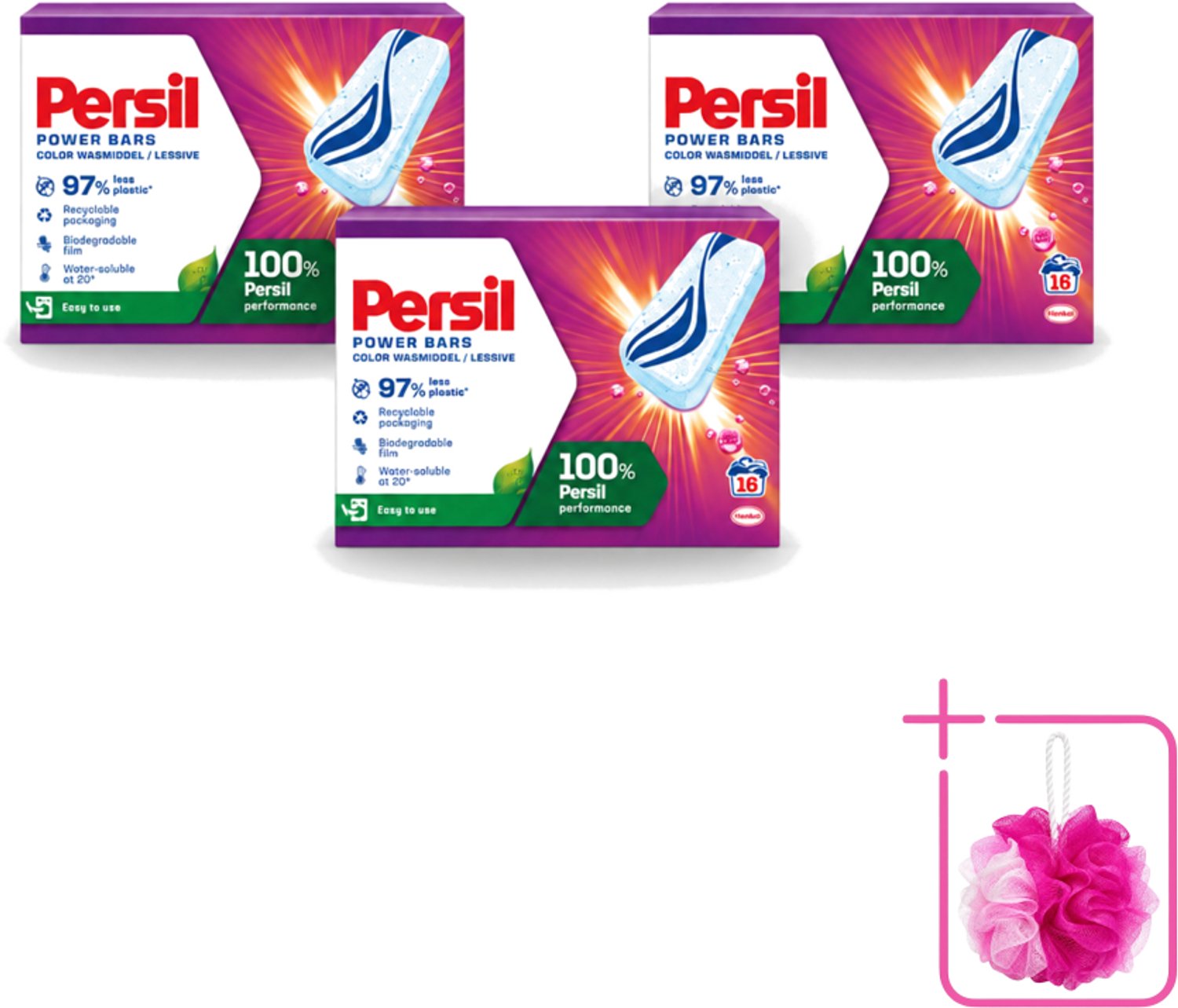 3 x Persil Power Bars - Wasmiddeltabletten - Gekleurde Was - 16 Wasbeurten - Bulkverpakking - Wasmiddelbar - Douchemop - Gekleurde was