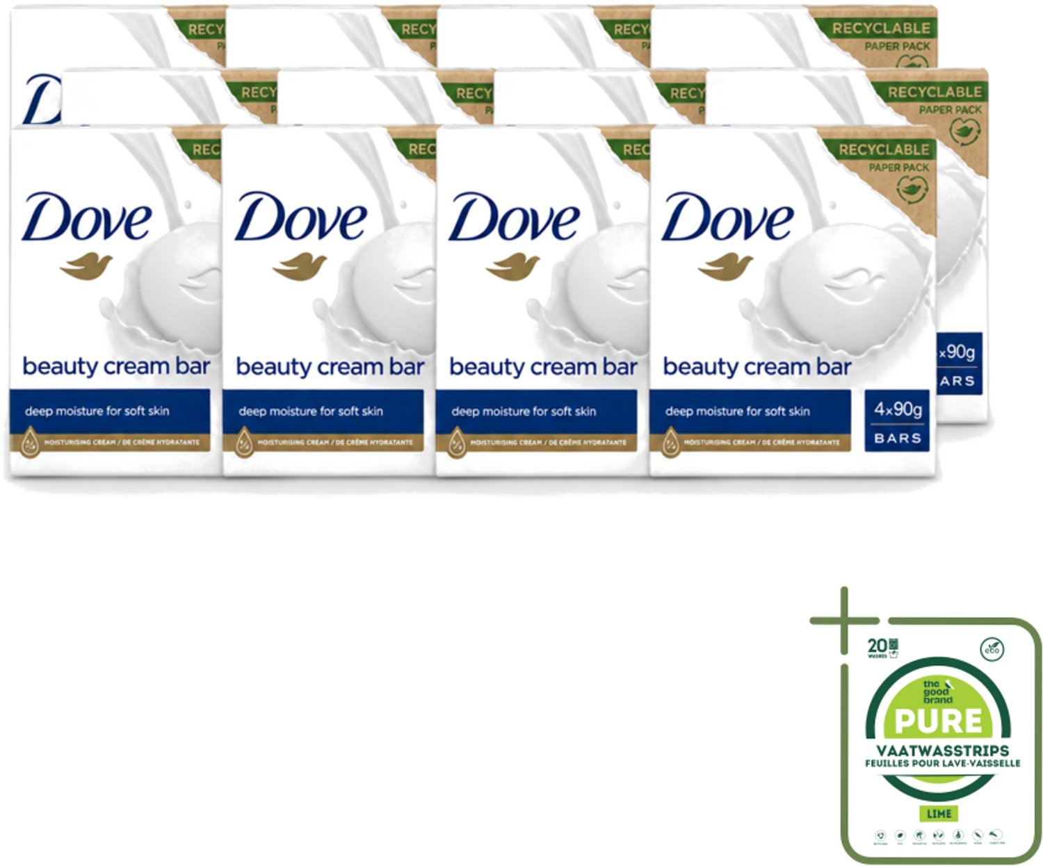 12 x Dove Original - Zeep - Beauty Cream Bar - 360 g - Grootverpakking - Vaatwasstrips - Zachte Reiniging - Gezichtszeep - Huidverzorging - Zeepbar - Dagelijks Gebruik