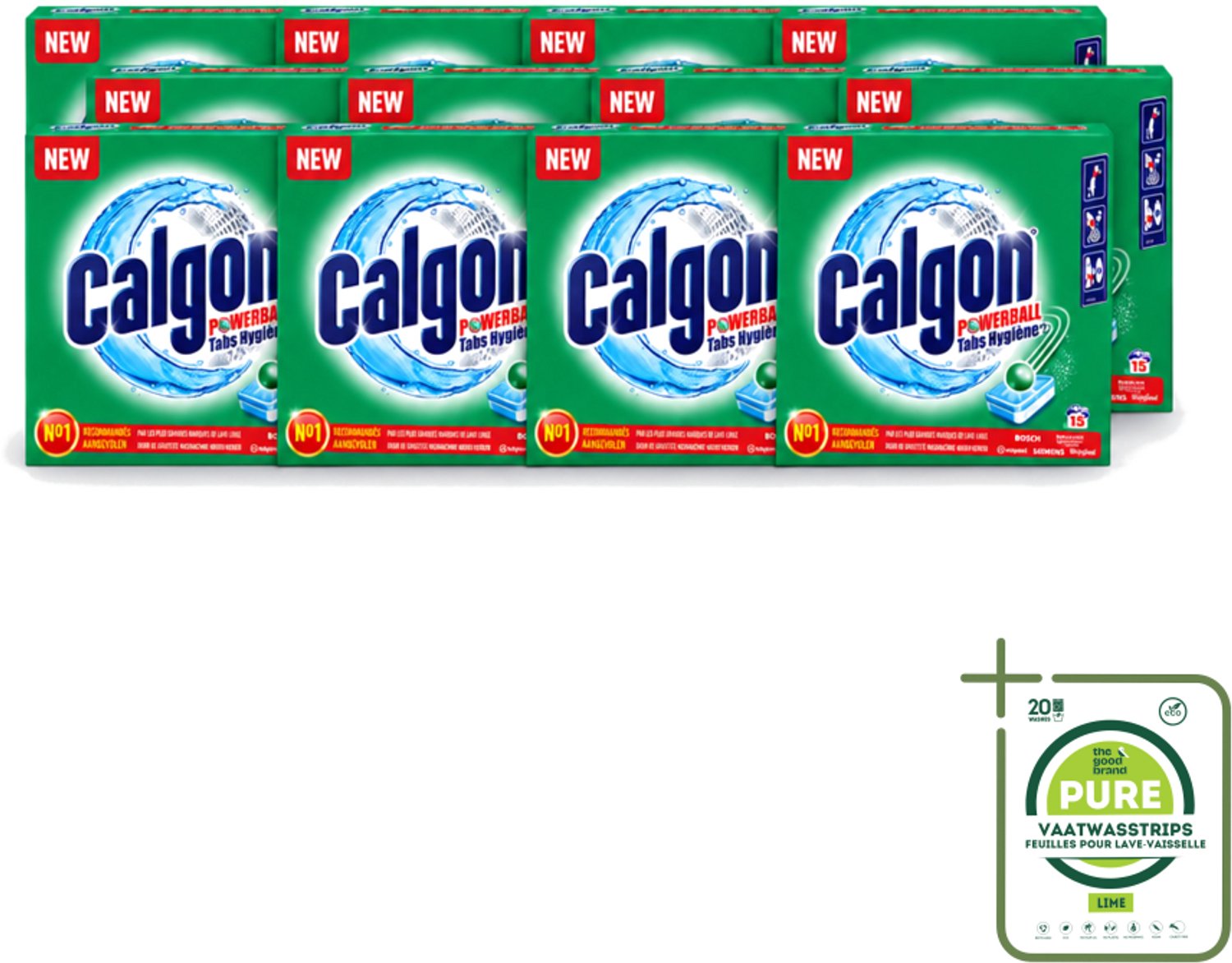 12 x Calgon - Wasmachinereiniger - Tegen Kalk - 15 Tabletten - Grootverpakking - Vaatwasstrips - Wasmachine Reinigen - Kalkvoorkomen - Wasmachine Beschermen - Wasmachine Onderhouden - Wasmachine Tabletten
