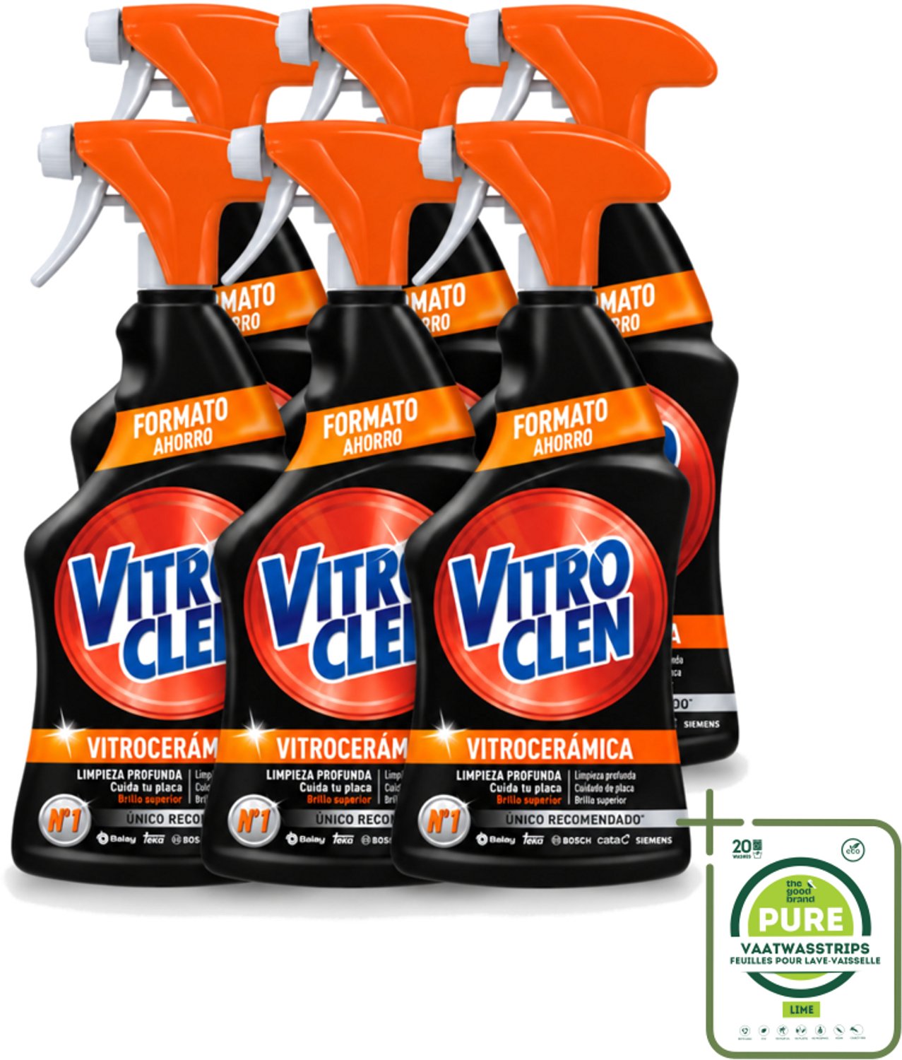 6 x Vitroclen - Keramische Kookplaatreiniger - Spray - 450 ml - Grootverpakking - Vaatwasstrips - Keramische Kookplaat Reinigen - Kookplaat Reinigen - Kookplaat Ontvetten - Kookplaat Beschermen - Kookplaat Glans