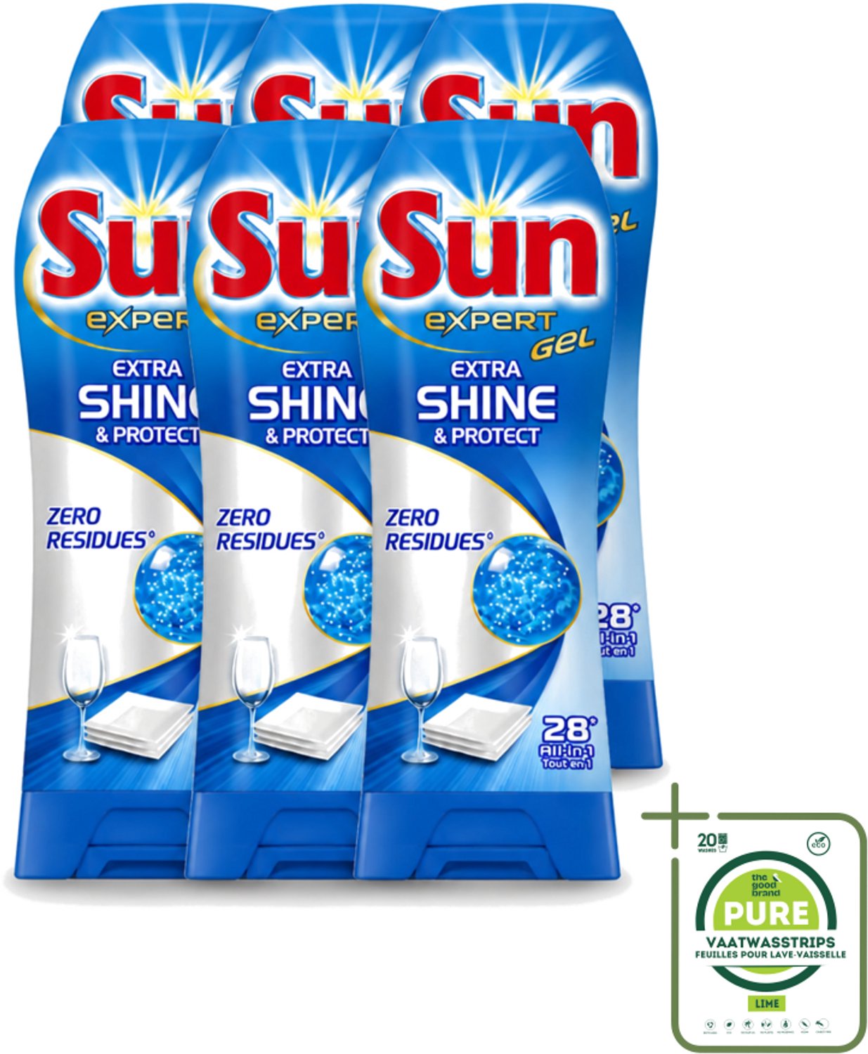6 x Sun Expert Gel - Extra Shine & Protect - All-in-1 - Vaatwasmiddel Gel - 28 Wasbeurten - Grootverpakking - Vaatwasstrips - Vaatwasgel - Vaatwas - Vaatwasbeurt - Vaatwasmiddel - Stralende Vaat