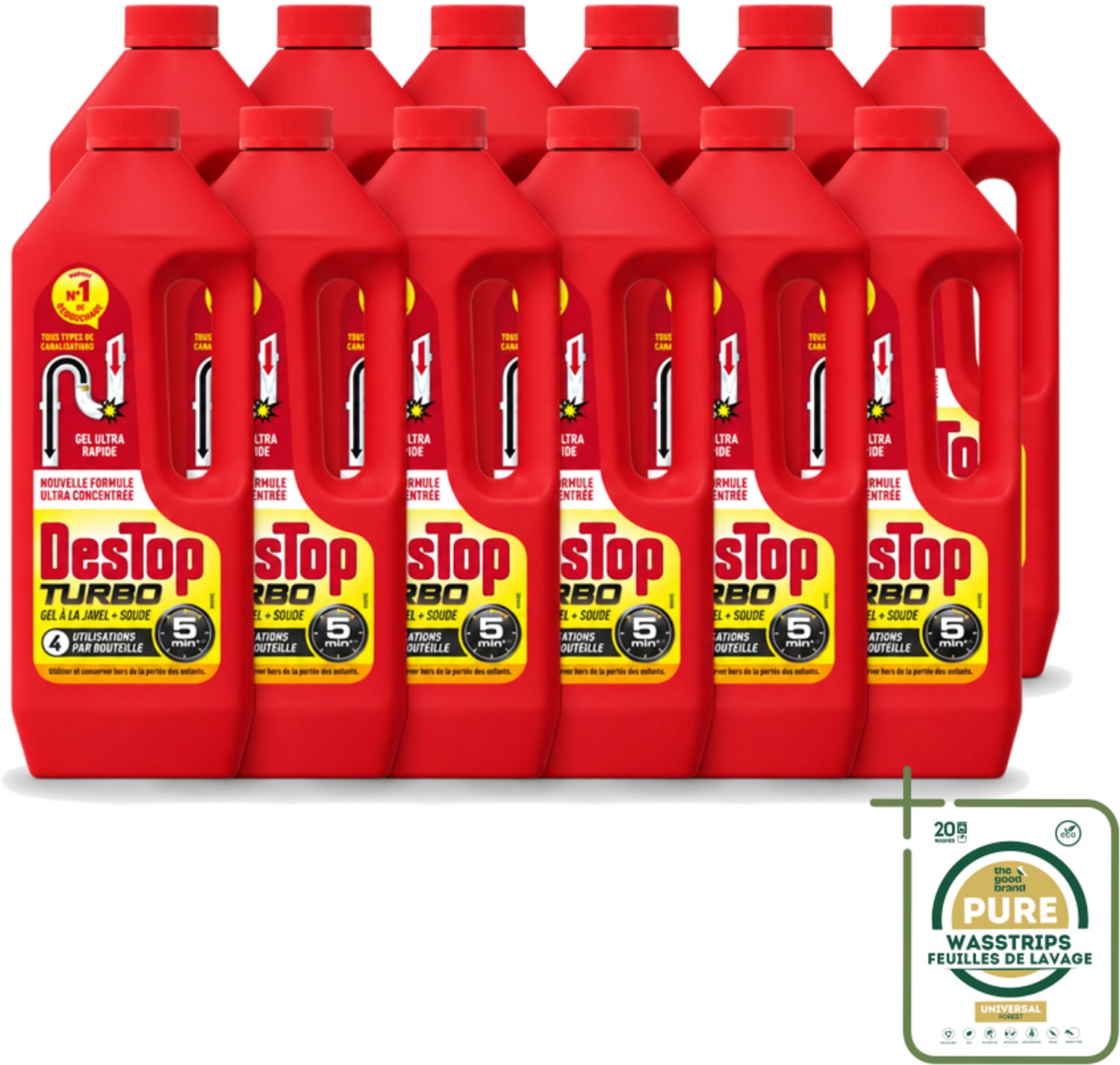 12 x Destop - Ontstopper - Turbo Gel - 1 L - Wasstrips - Ontstoppen - Afvoer - Verstopping - Ontstopmiddel - Afvoerleiding