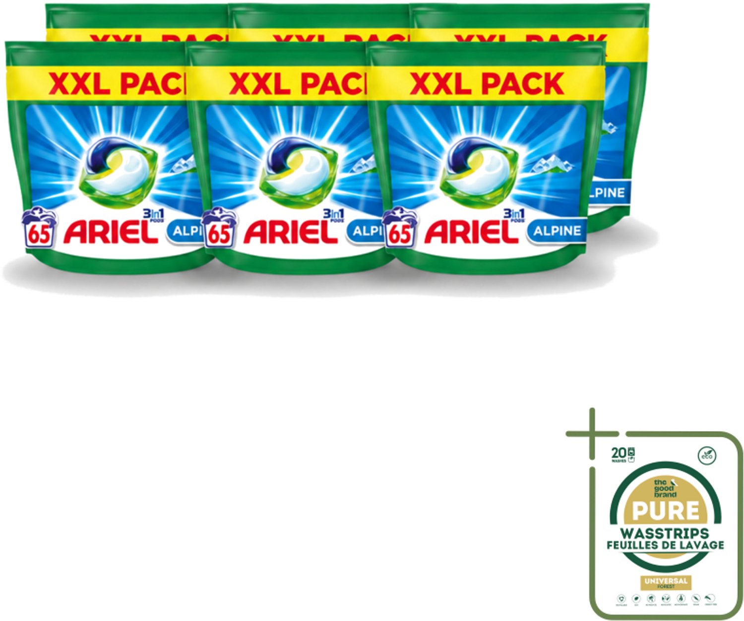 6 x Ariel – Pods 3in1 – Alpine – 1319 g – 65 wasbeurten - Wasstrips - Ariel Pods 3in1 Alpine - 65 Wasbeurten - Wasmiddel Pods - Reiniging - Vlekverwijdering