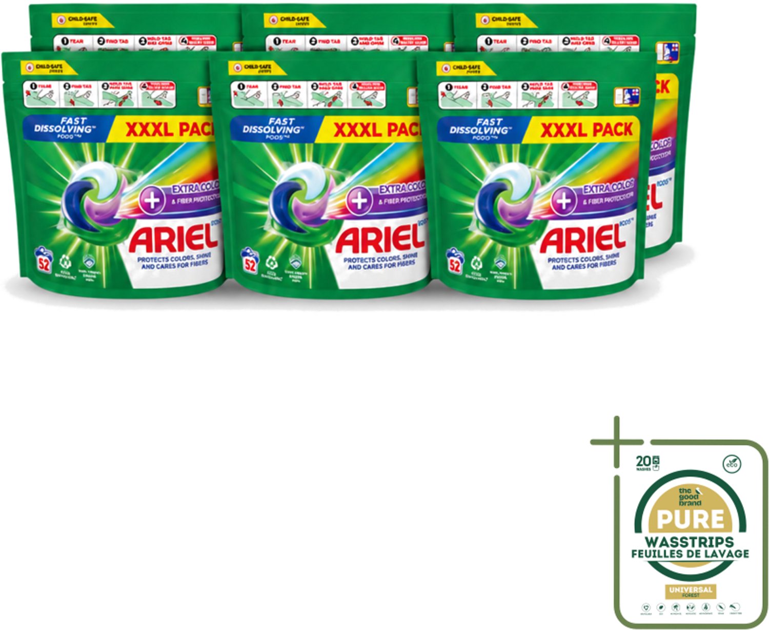 6 x Ariel – Waspods – Fiber Protection – 52 wasbeurten - Wasstrips - Vezelbescherming - Wasmiddel Pod - Kleding Reinigen - Kleur Beschermen - Wasmiddel 52 Beurten