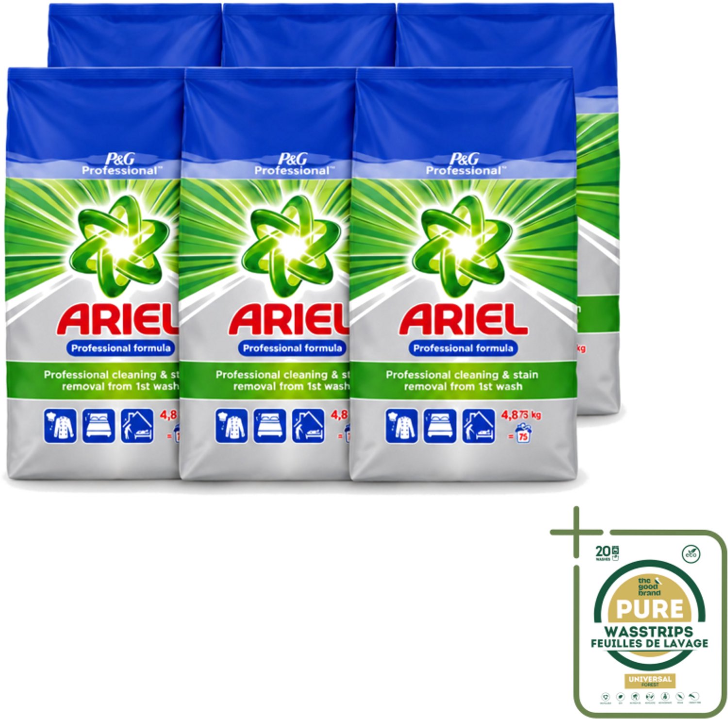 6 x Ariel – Waspoeder Professional – Original – 4,8 kg – 75 wasbeurten - Wasstrips - Ariel Professional Waspoeder - 4.8 Kg Waspoeder - Professioneel Wasmiddel - Actilift Waspoeder - Waspoeder Voor Wit En Gekleurd Textiel