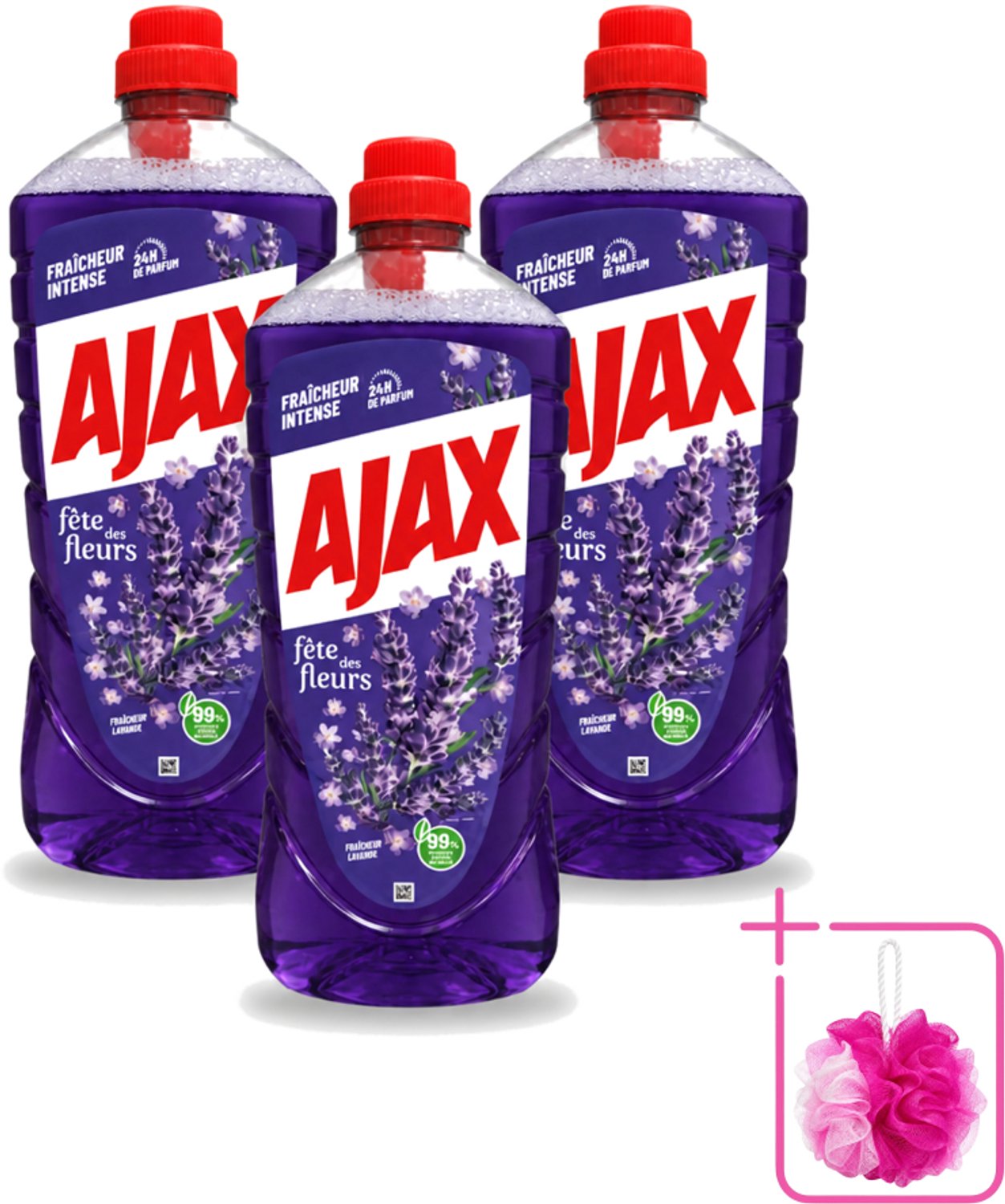 3 x Ajax – Allesreiniger – Lavendel – 1,25 L - Bulkverpakking - Allesreiniger lavendel - Douchemop - Reiniging