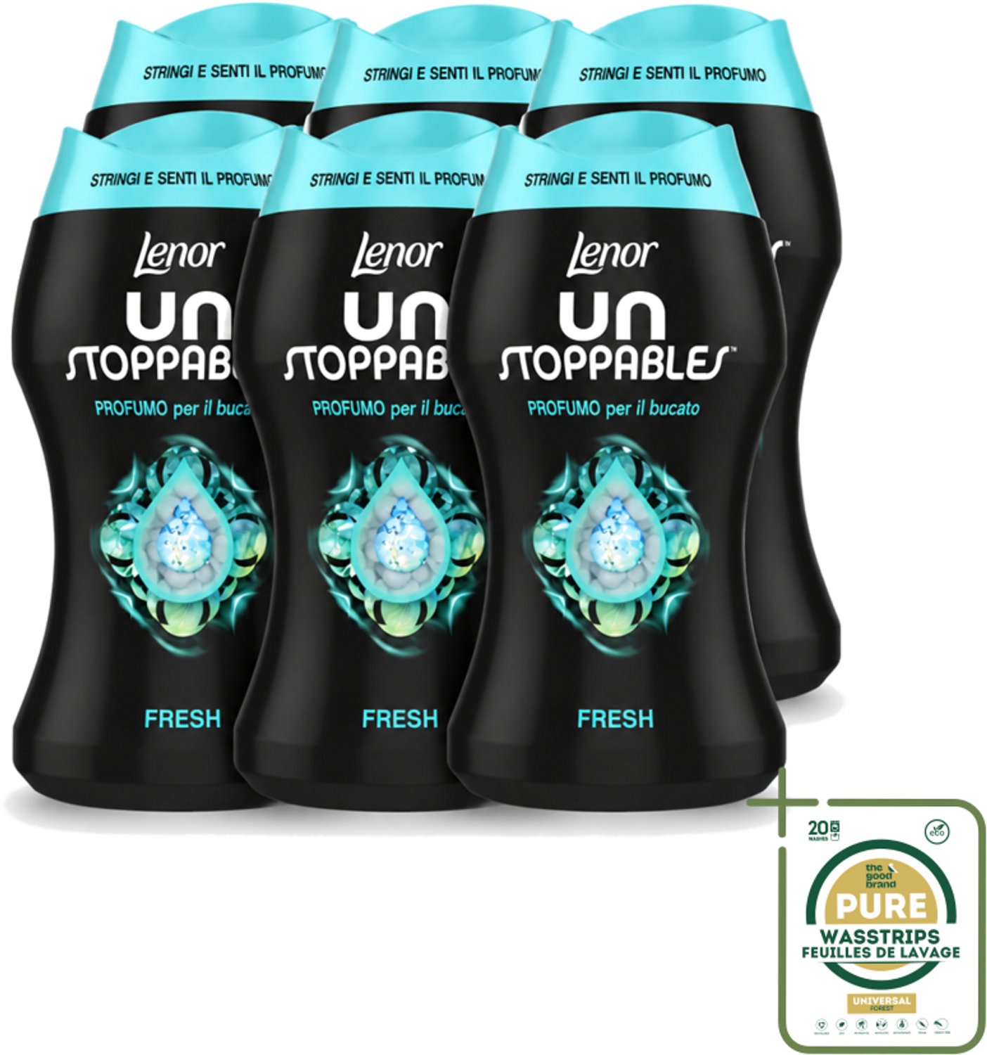 6 x Lenor Unstoppables – Geurbooster – Fresh - 10 Wasbeurten - 140 g - Wasstrips - Geurbooster Was - Frisheid Was - Geurparels Was - Wasgeur - Frisheid Kleding