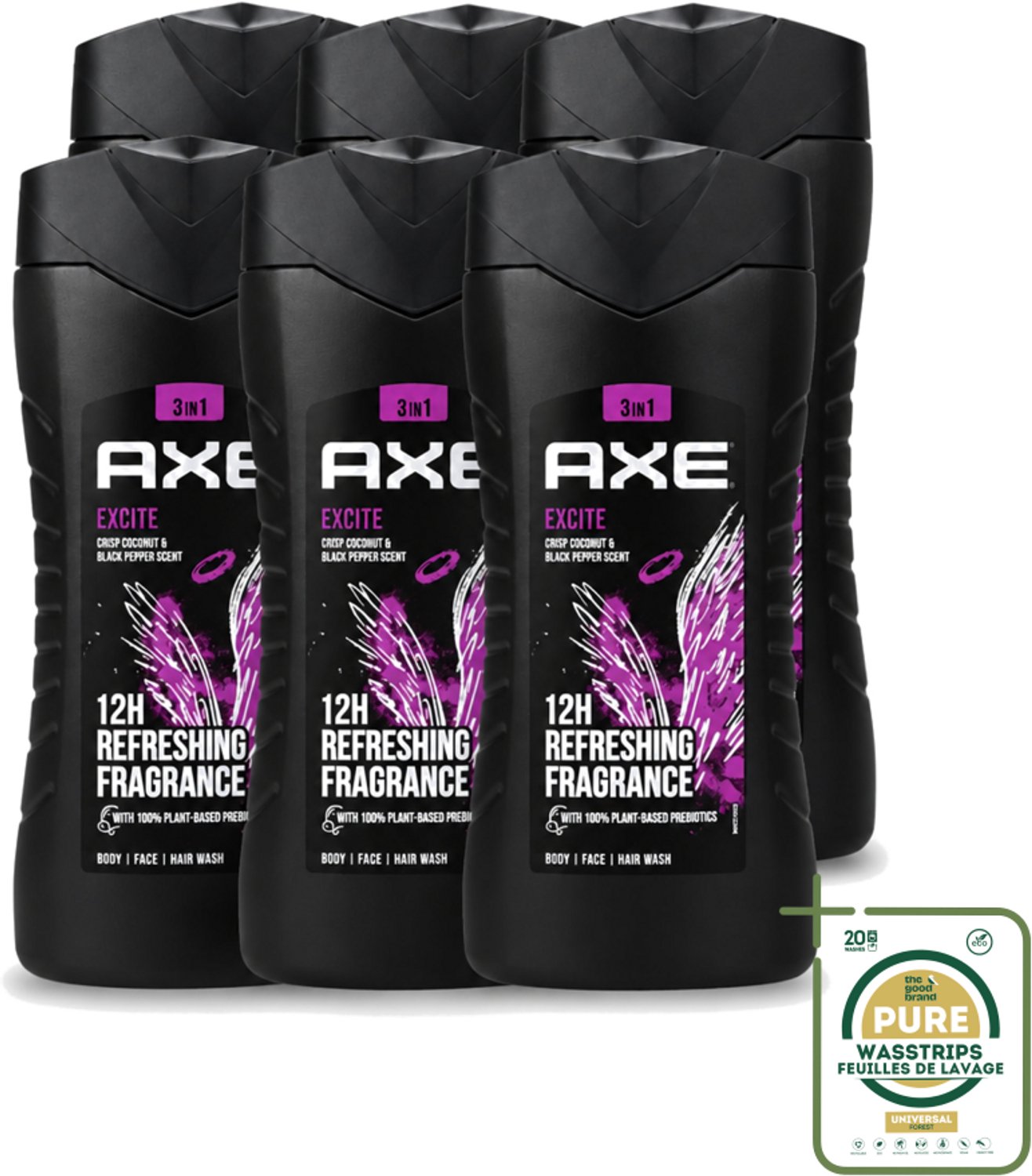 6 x AXE – Douchegel – Excite – 250 ml - Wasstrips - Douchegel - Frisheid - Geur - Mannelijke Geur - Axe Excite
